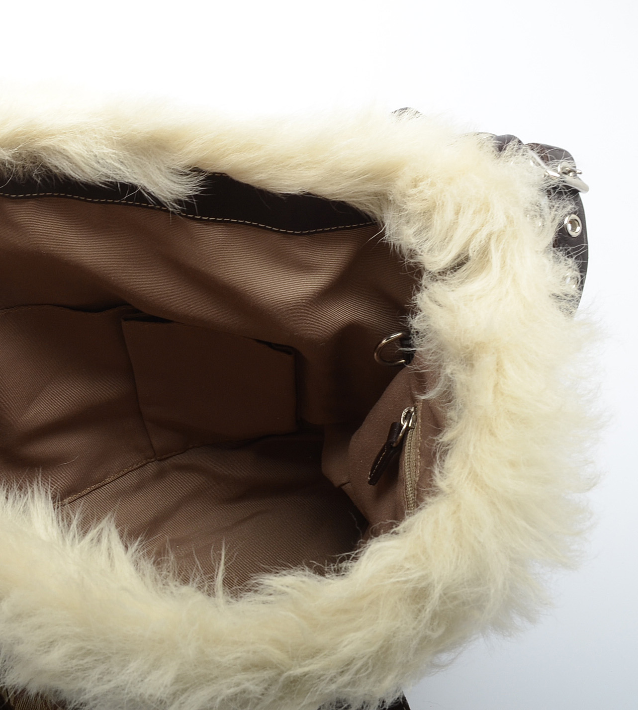 Coach Signature C Canvas, Suede and Faux Fur Handbag