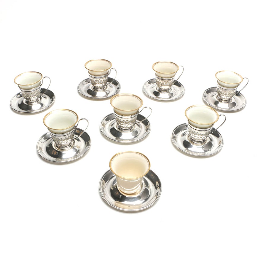 Gorham Baroque Style Sterling Silver Demitasse Cup Holders and Saucers