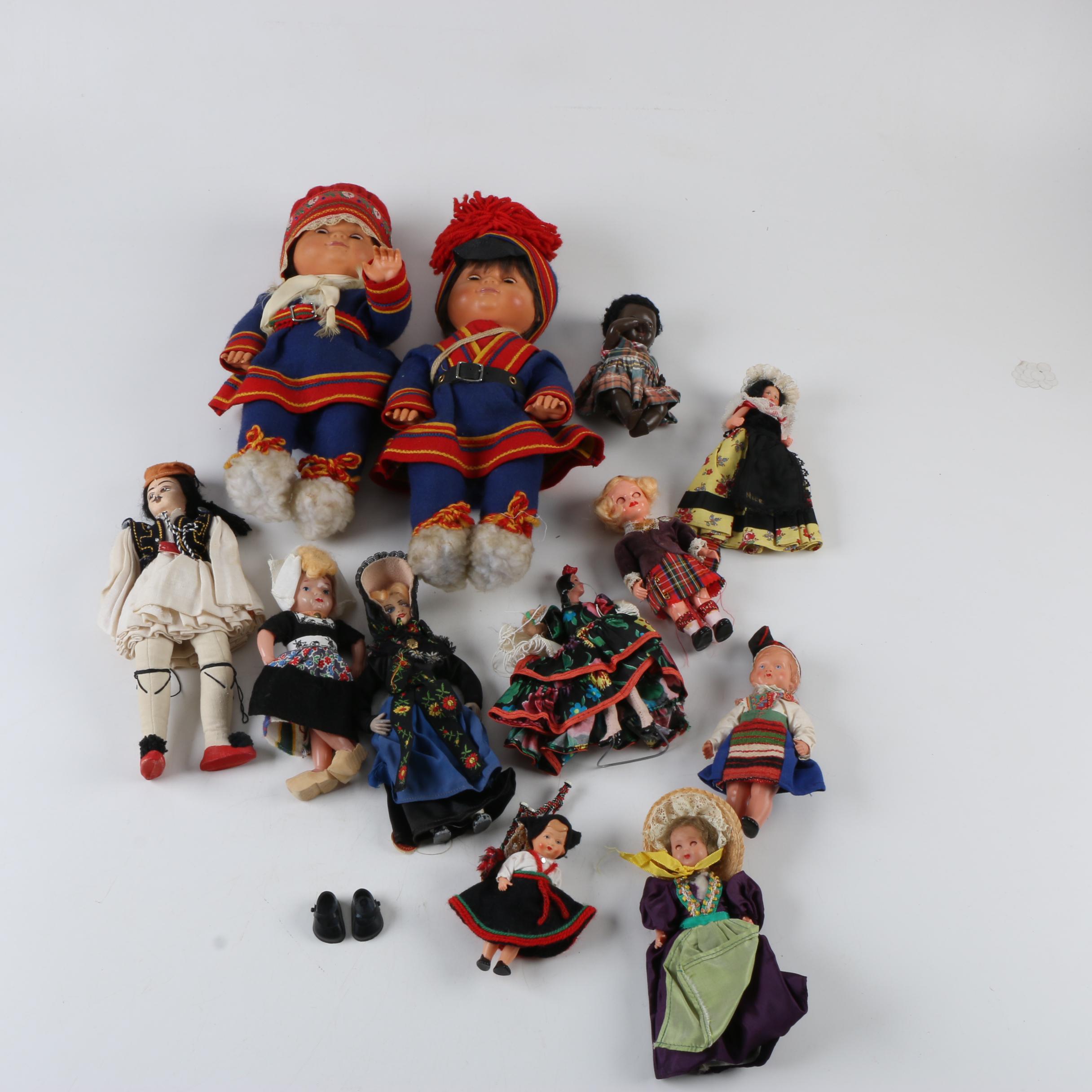 Vintage Miniature Celluloid and Cloth Souvenir Dolls