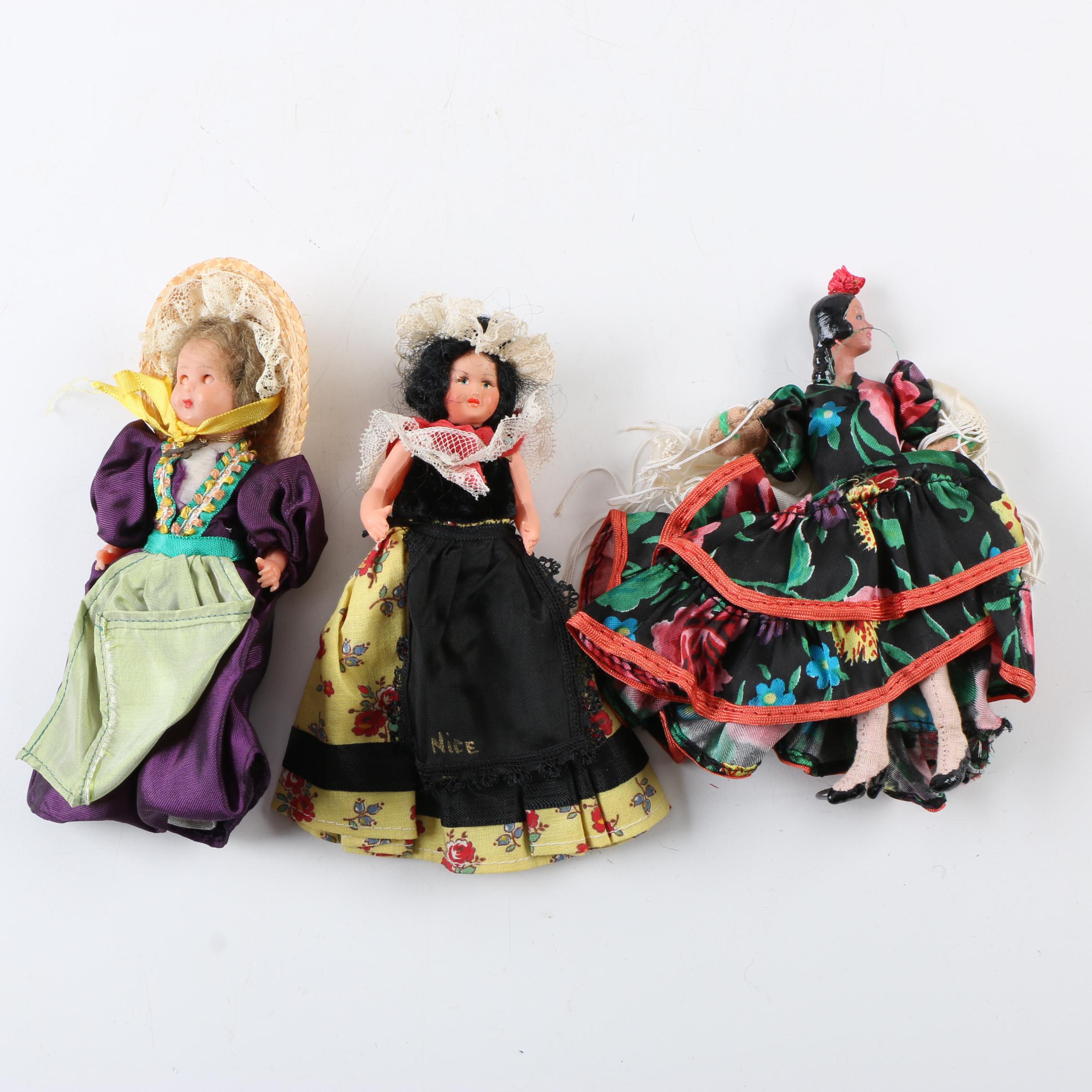 Vintage Miniature Celluloid and Cloth Souvenir Dolls