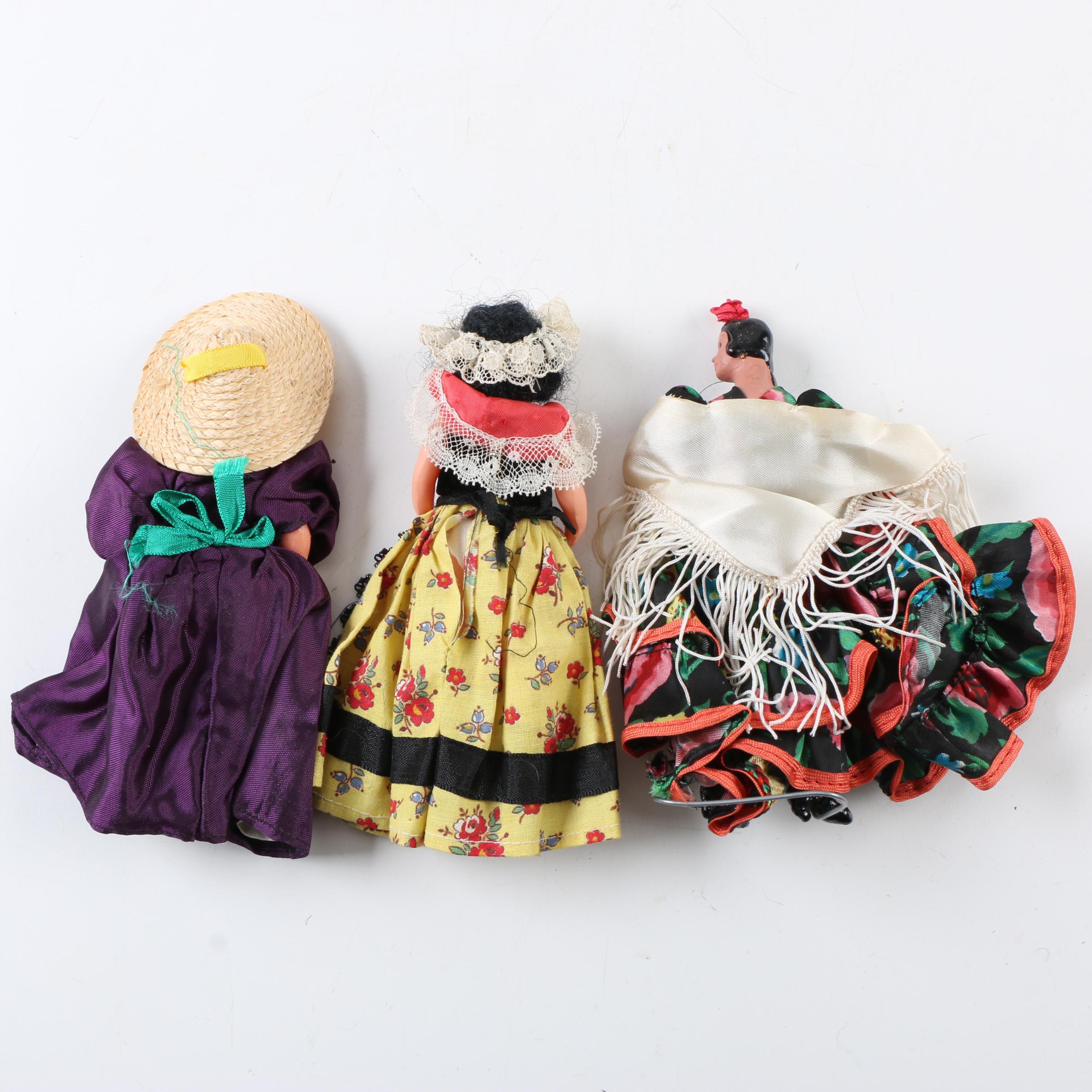 Vintage Miniature Celluloid and Cloth Souvenir Dolls