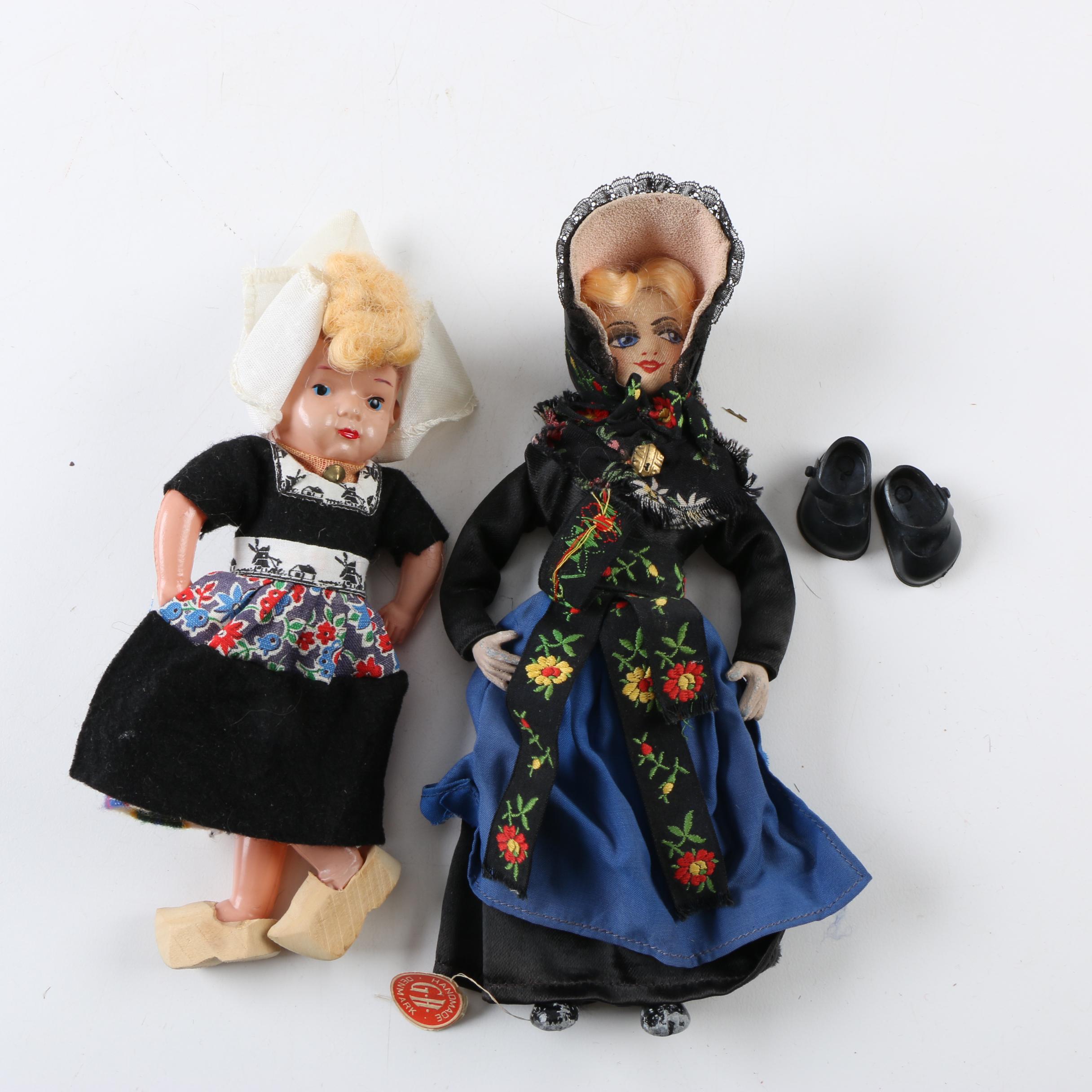 Vintage Miniature Celluloid and Cloth Souvenir Dolls