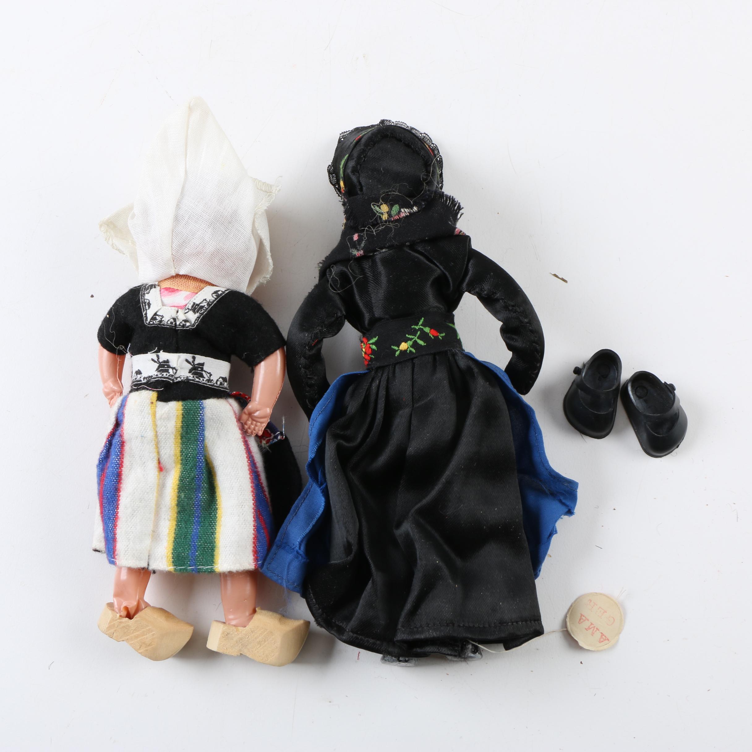 Vintage Miniature Celluloid and Cloth Souvenir Dolls