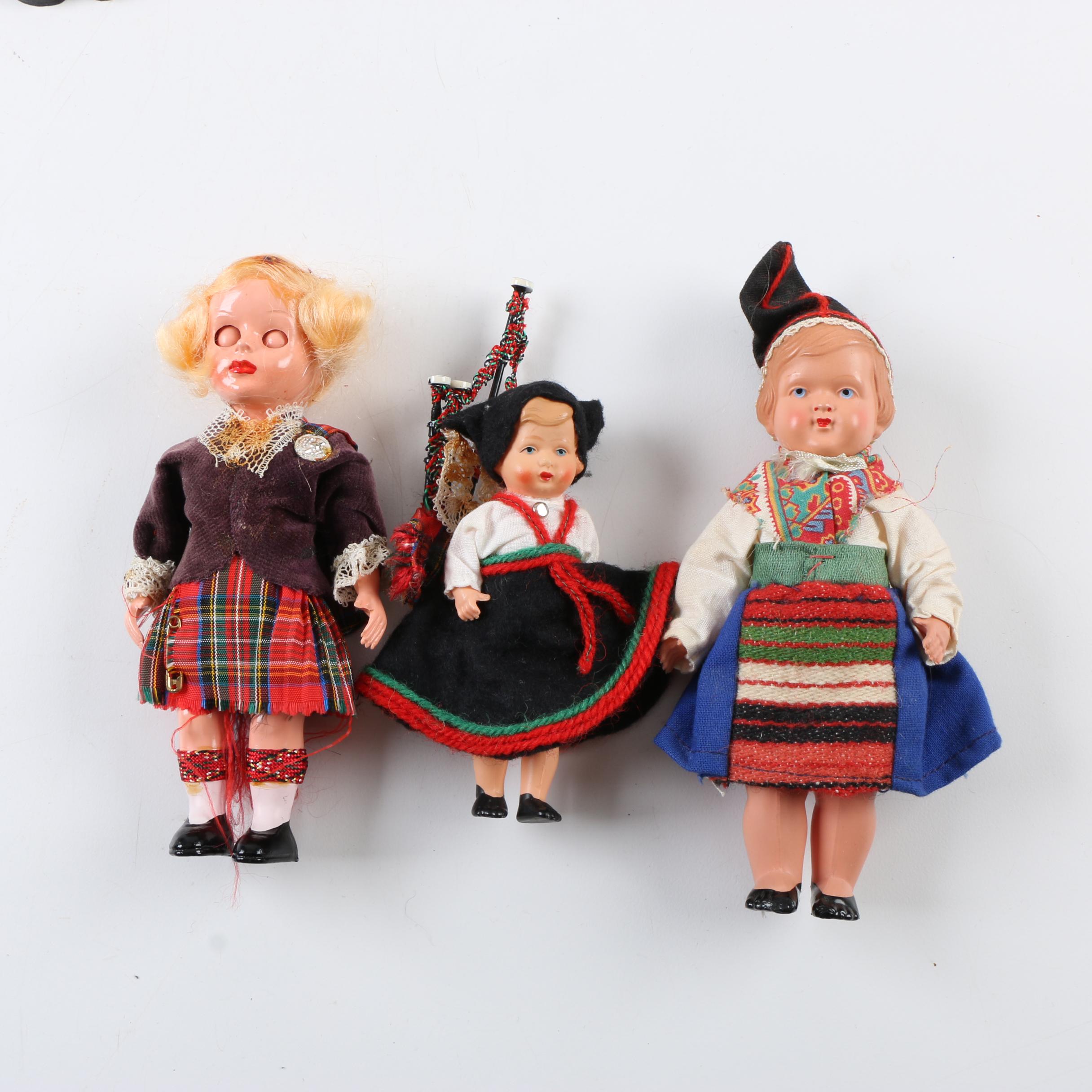 Vintage Miniature Celluloid and Cloth Souvenir Dolls