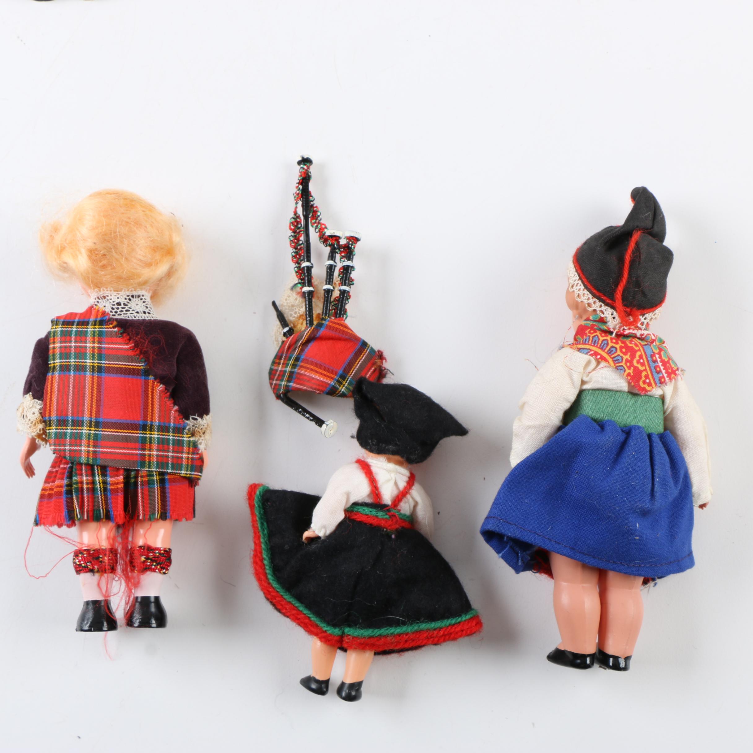 Vintage Miniature Celluloid and Cloth Souvenir Dolls