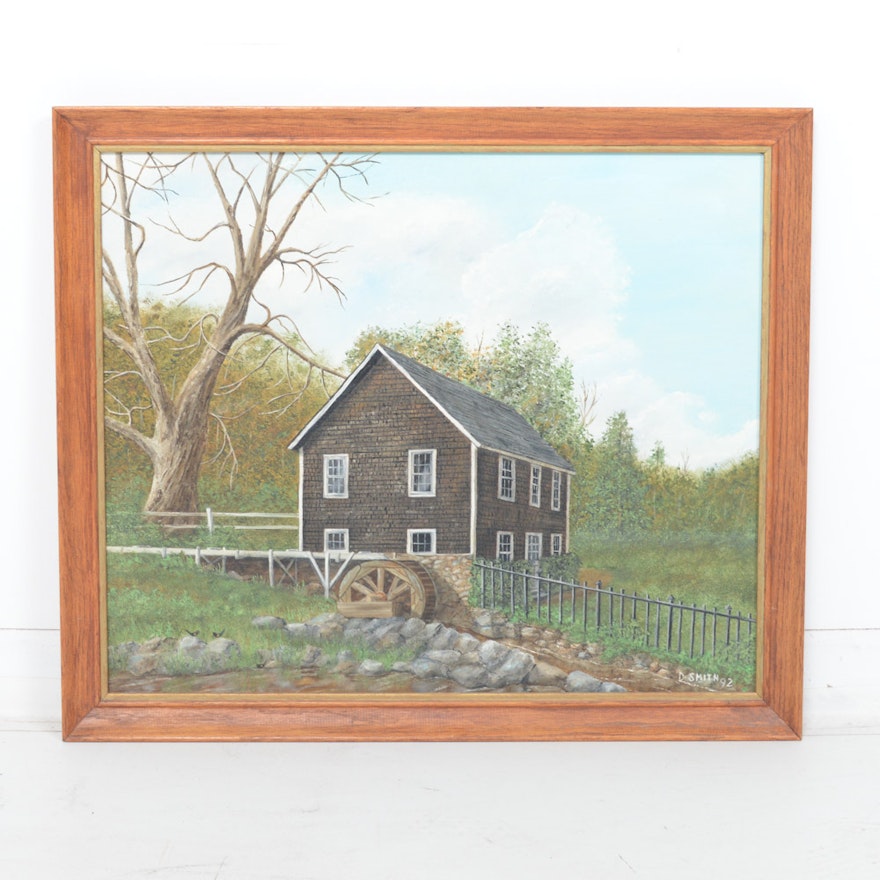 1992 David Smith Oil Painting on Board "Stony Brook Mill"