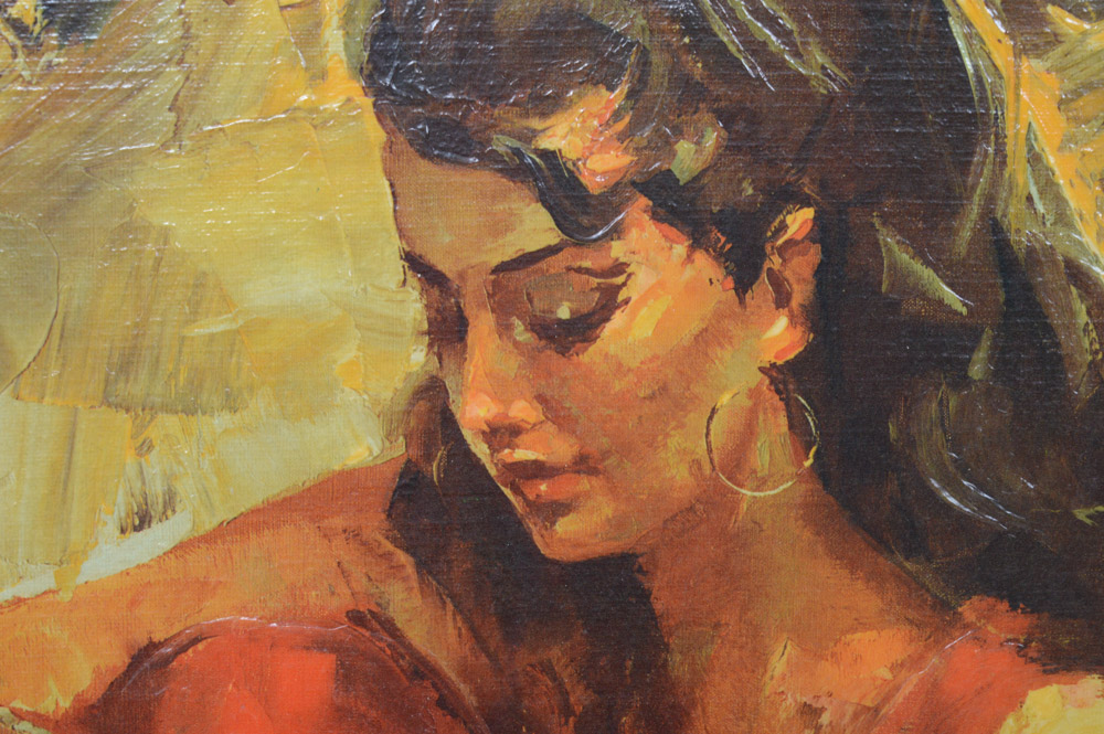 Vintage Robert Van Cleef Oil Portrait Painting on Canvas "The Card Player"