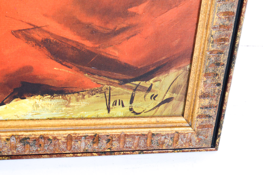 Vintage Robert Van Cleef Oil Portrait Painting on Canvas "The Card Player"