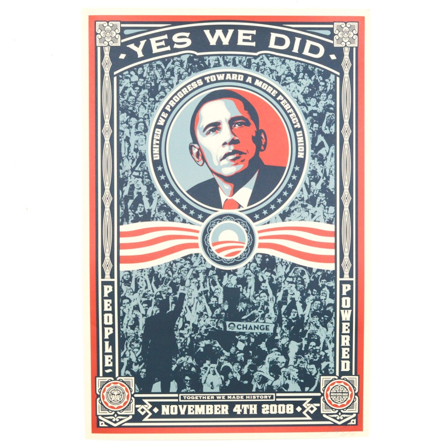 Shepard Fairey Signed 2008 Open Edition Offset Poster "Yes We Did"
