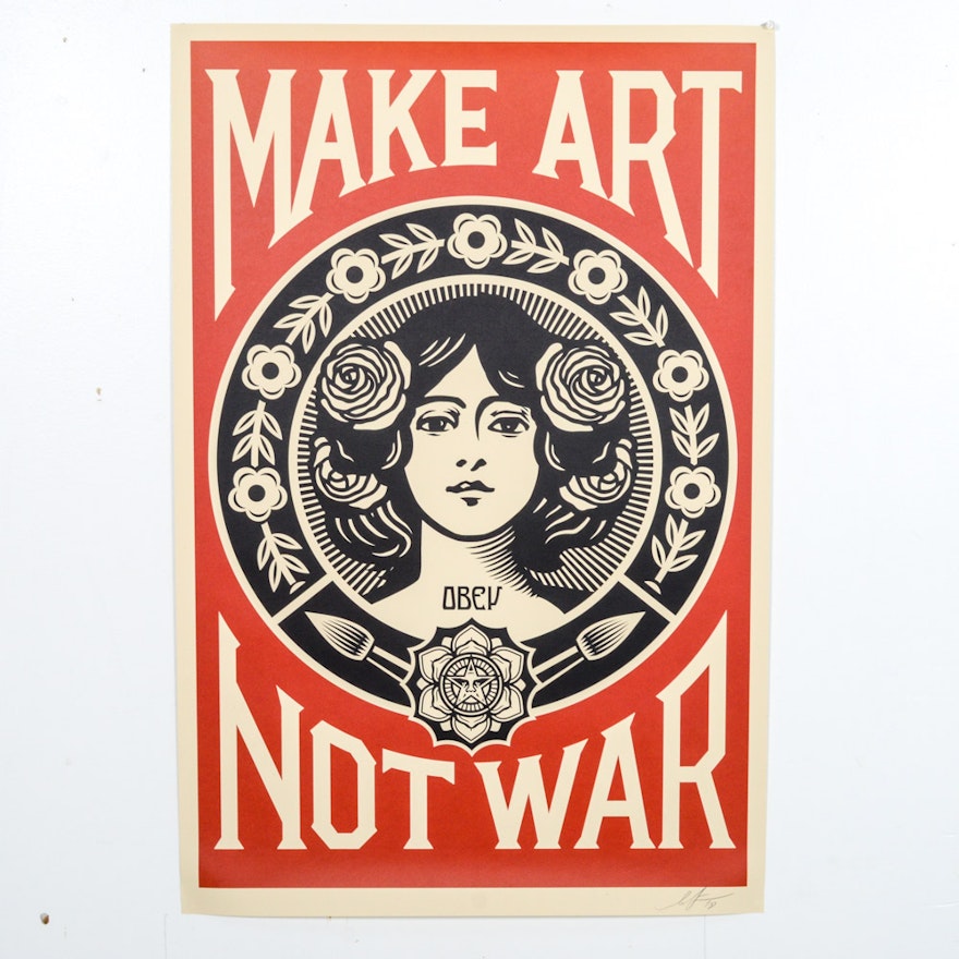 Shepard Fairey Signed 2018 Open Edition Offset Poster "Make Art Not War"