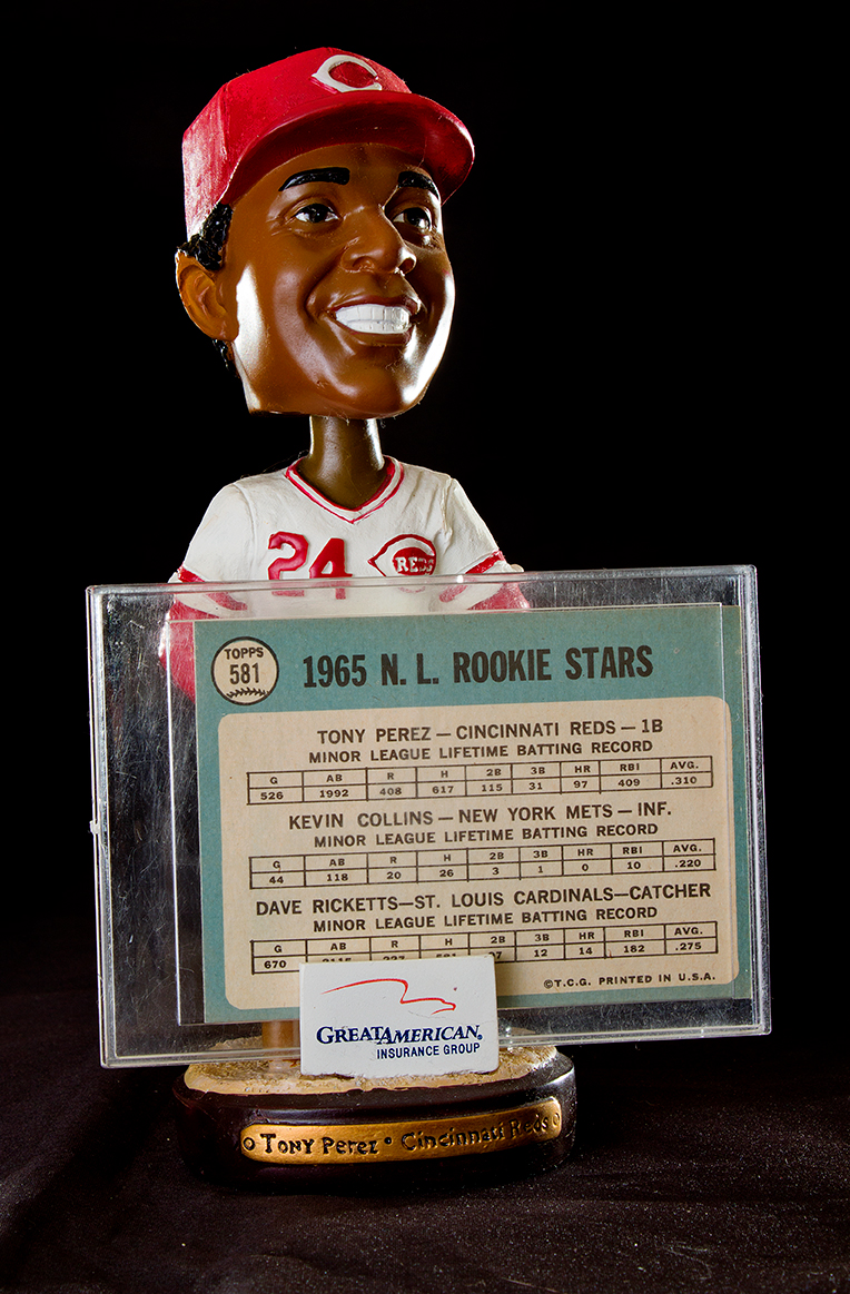 Reds Bobbleheads, Joe Nuxhall Figurine and 1965 Rookie Stars Topps Baseball Card