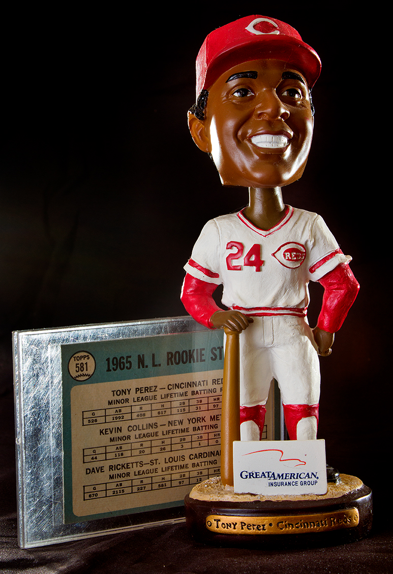 Reds Bobbleheads, Joe Nuxhall Figurine and 1965 Rookie Stars Topps Baseball Card