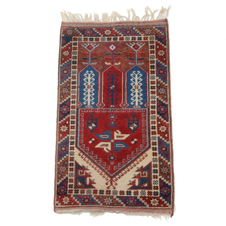 Vintage Hand-Knotted Anatolian Wool Prayer Rug