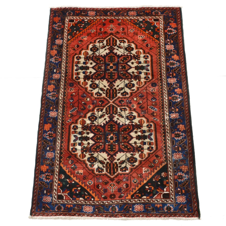 Hand-Knotted Persian Hamadan Wool Area Rug