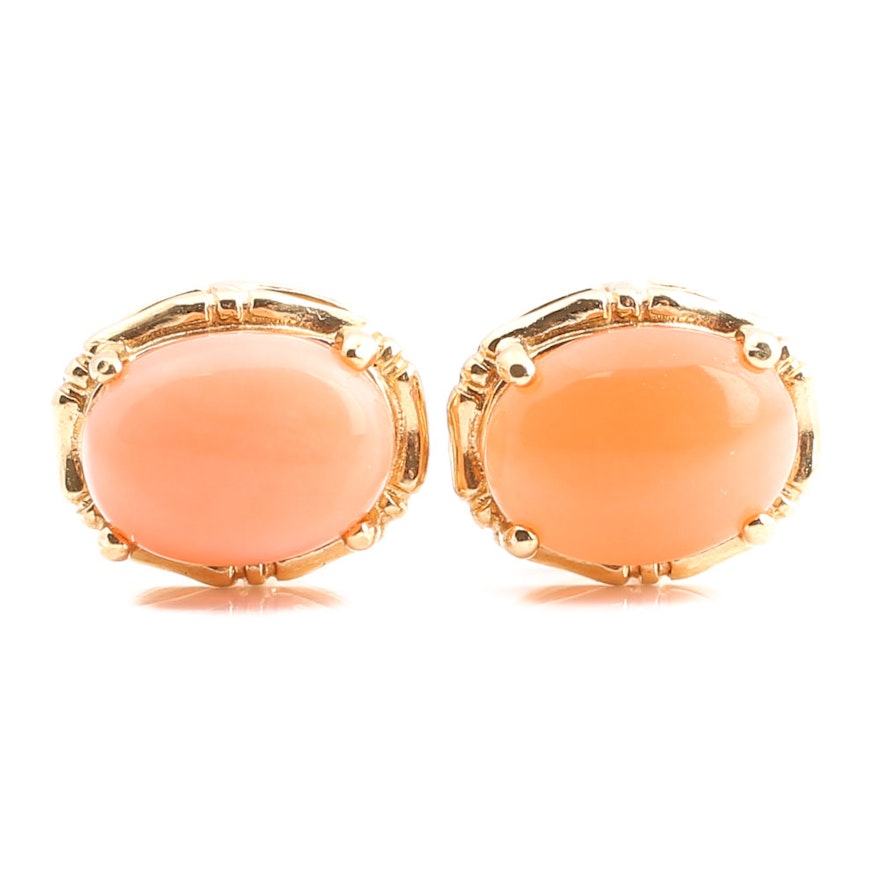 14K Yellow Gold Coral Stud Earrings