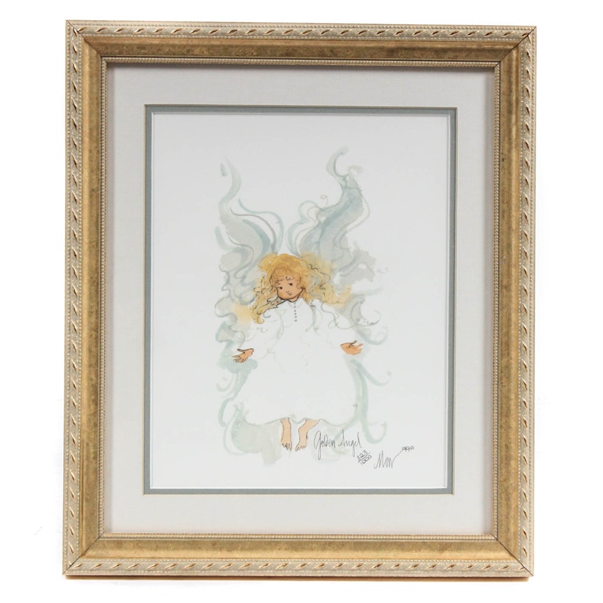 P. Buckley Moss Limited Edition Offset Lithograph "Golden Angel" with Book