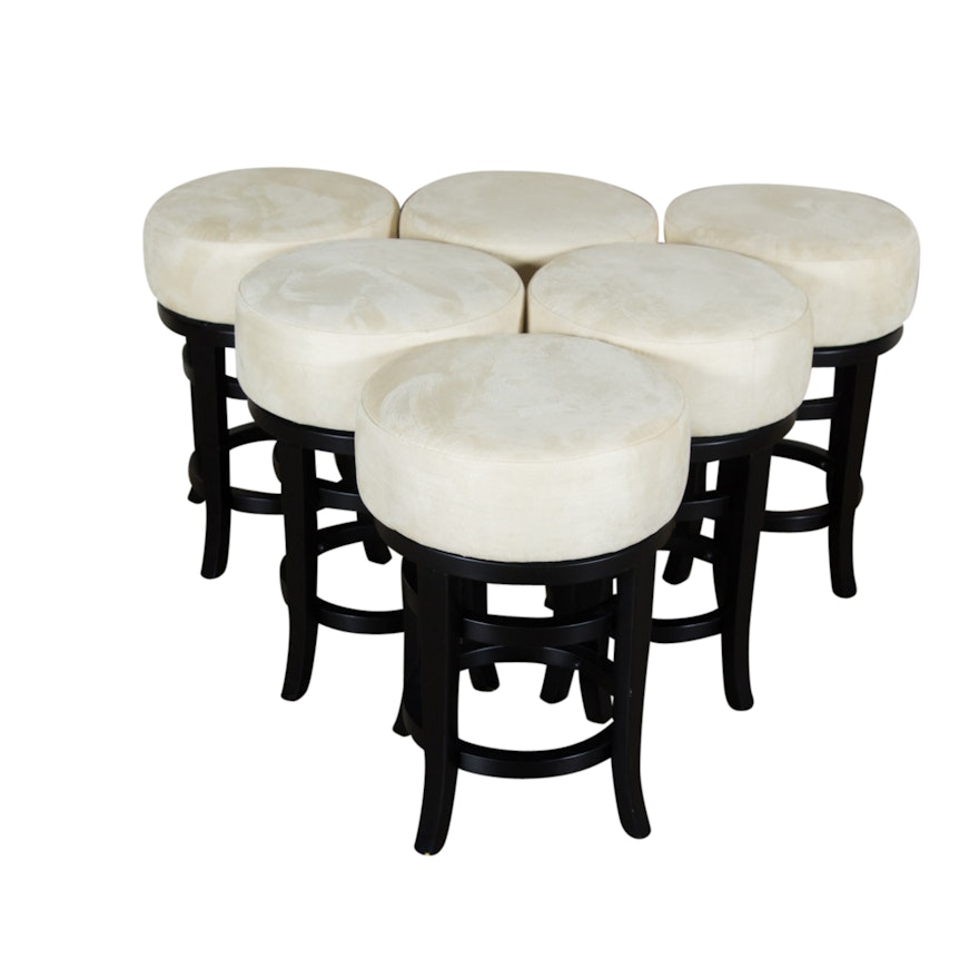 Six Cream Microfiber Upholstered Swivel Stools