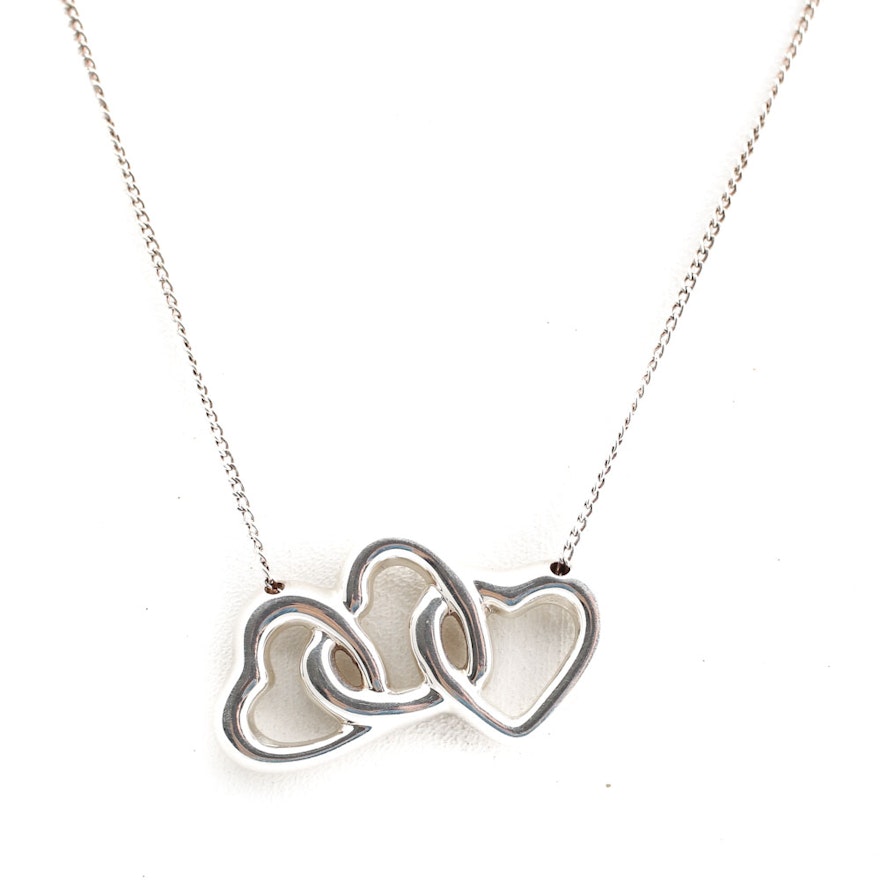 Tiffany & Co. Sterling Silver Three Hearts Inline Pendant Necklace