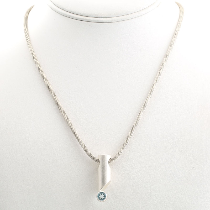 Sterling Silver 1.30 CT Blue Topaz Pendant Necklace