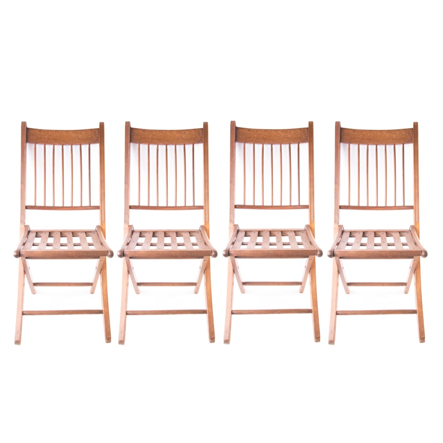 Vintage Oak Folding Chairs