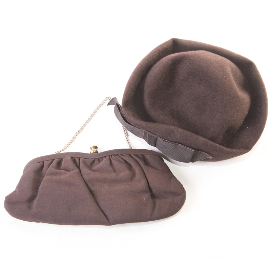 Vintage Wool Pillbox Hat and Clutch