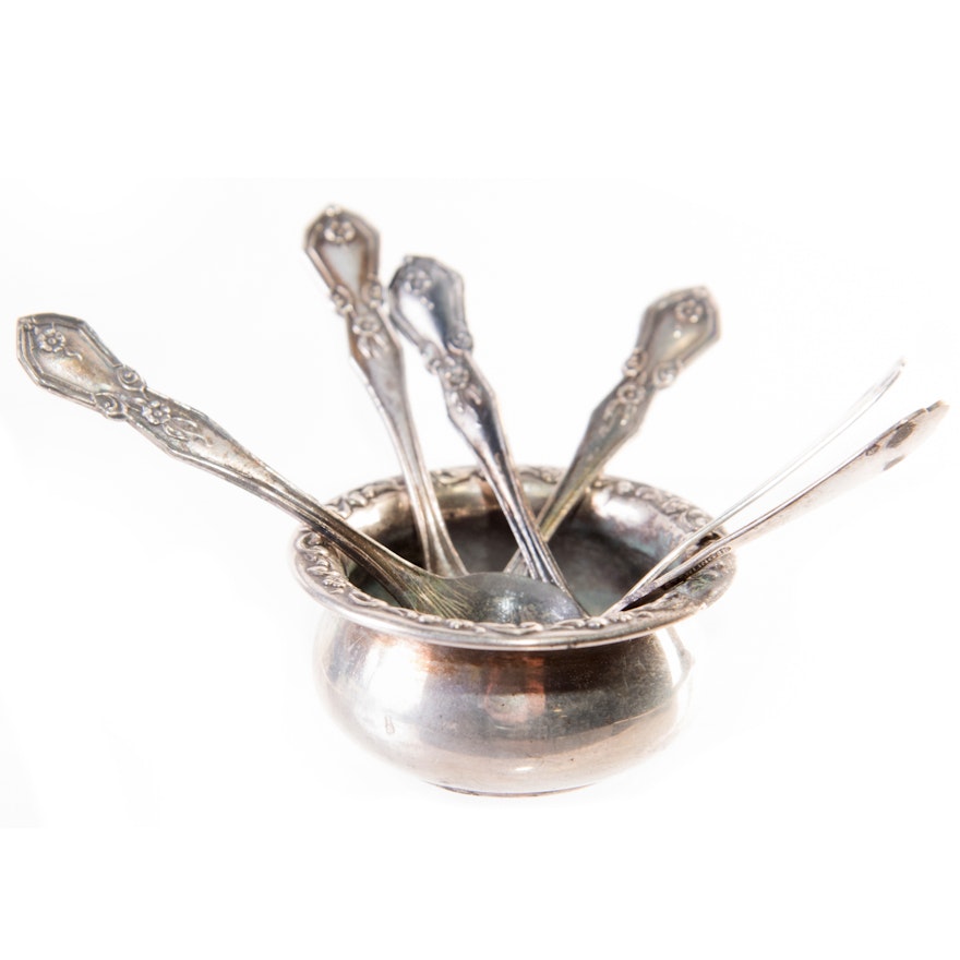 Sterling Silver Salt Cellar and Spoons