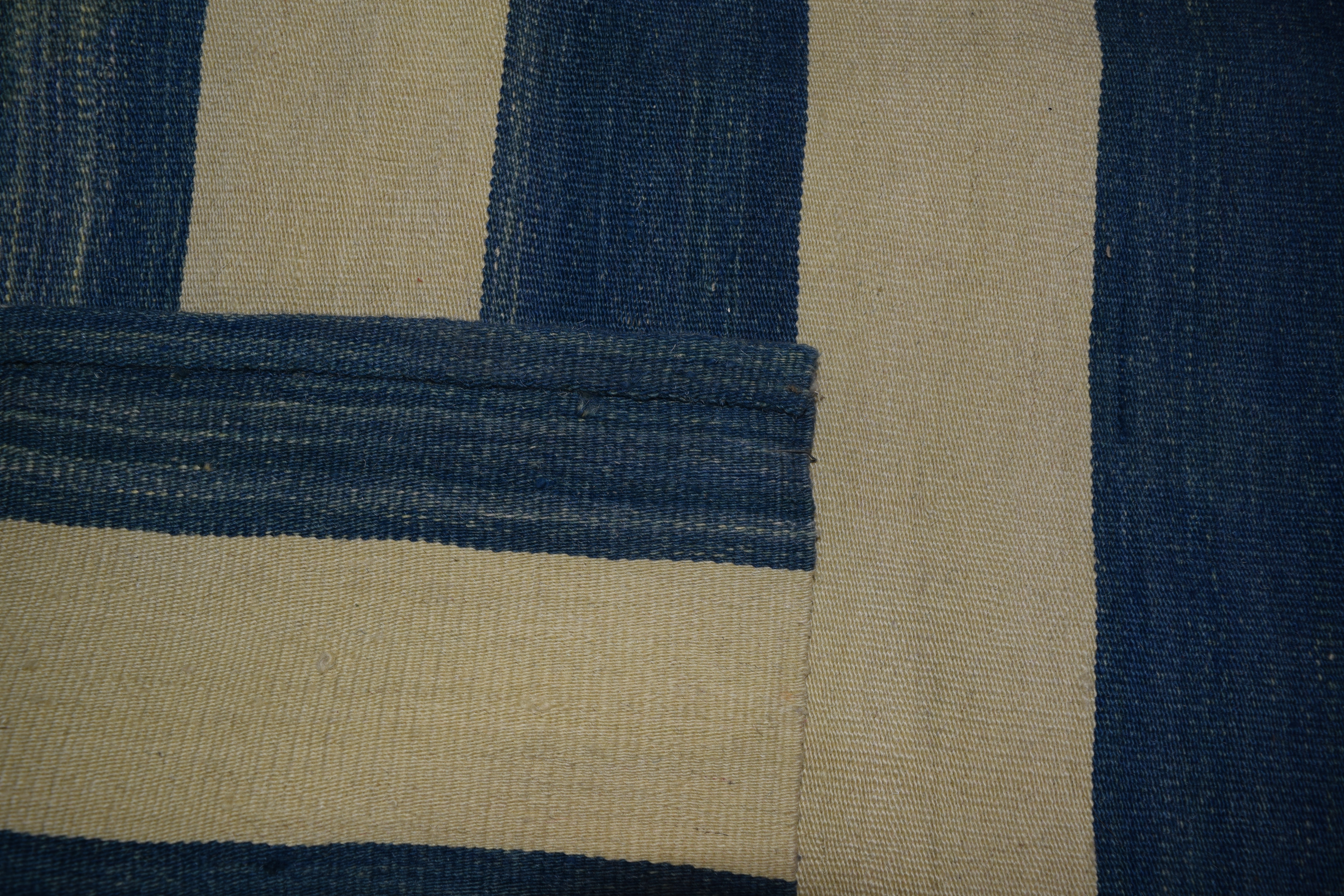 Handwoven Blue and White Striped Wool Area Rug