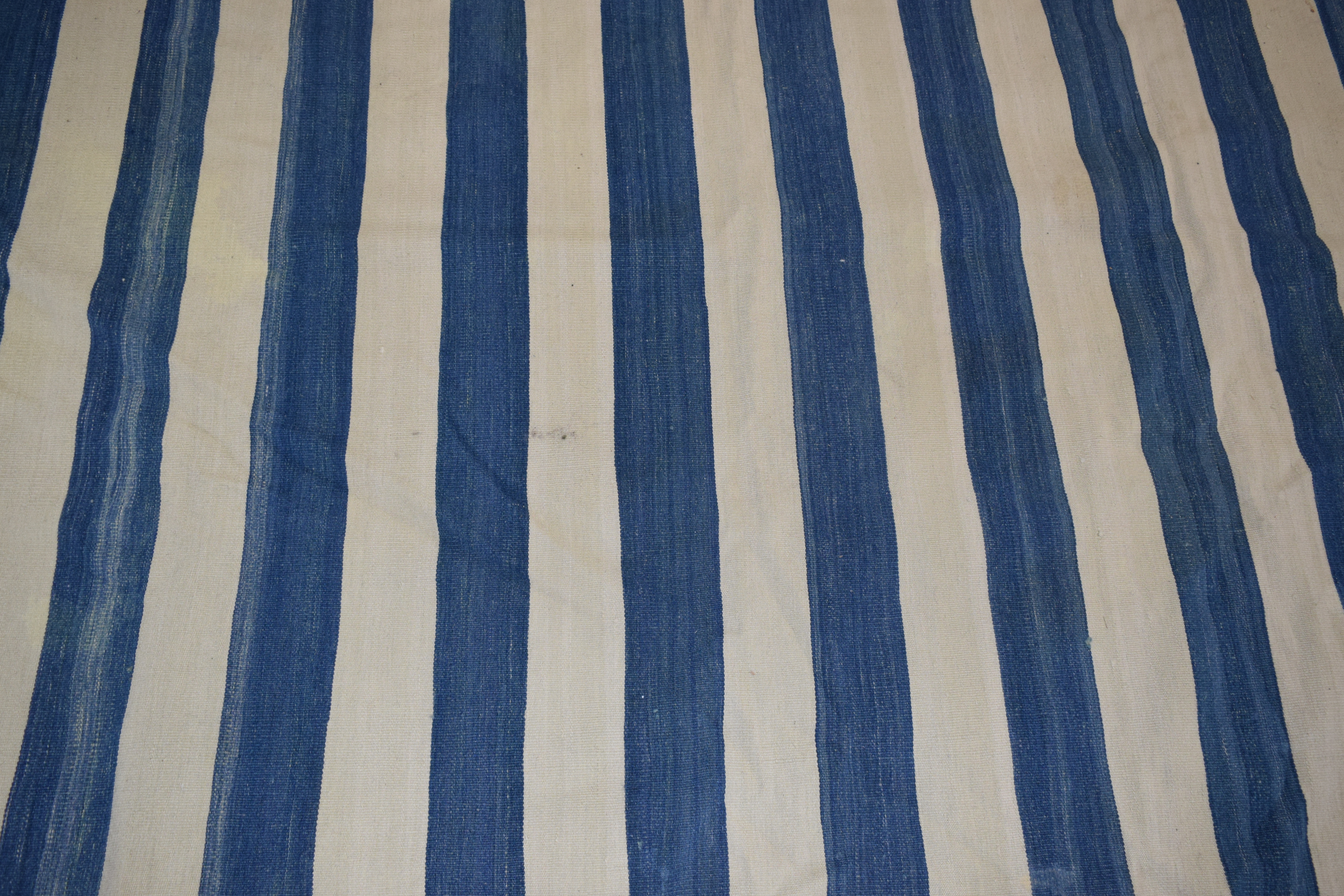 Handwoven Blue and White Striped Wool Area Rug