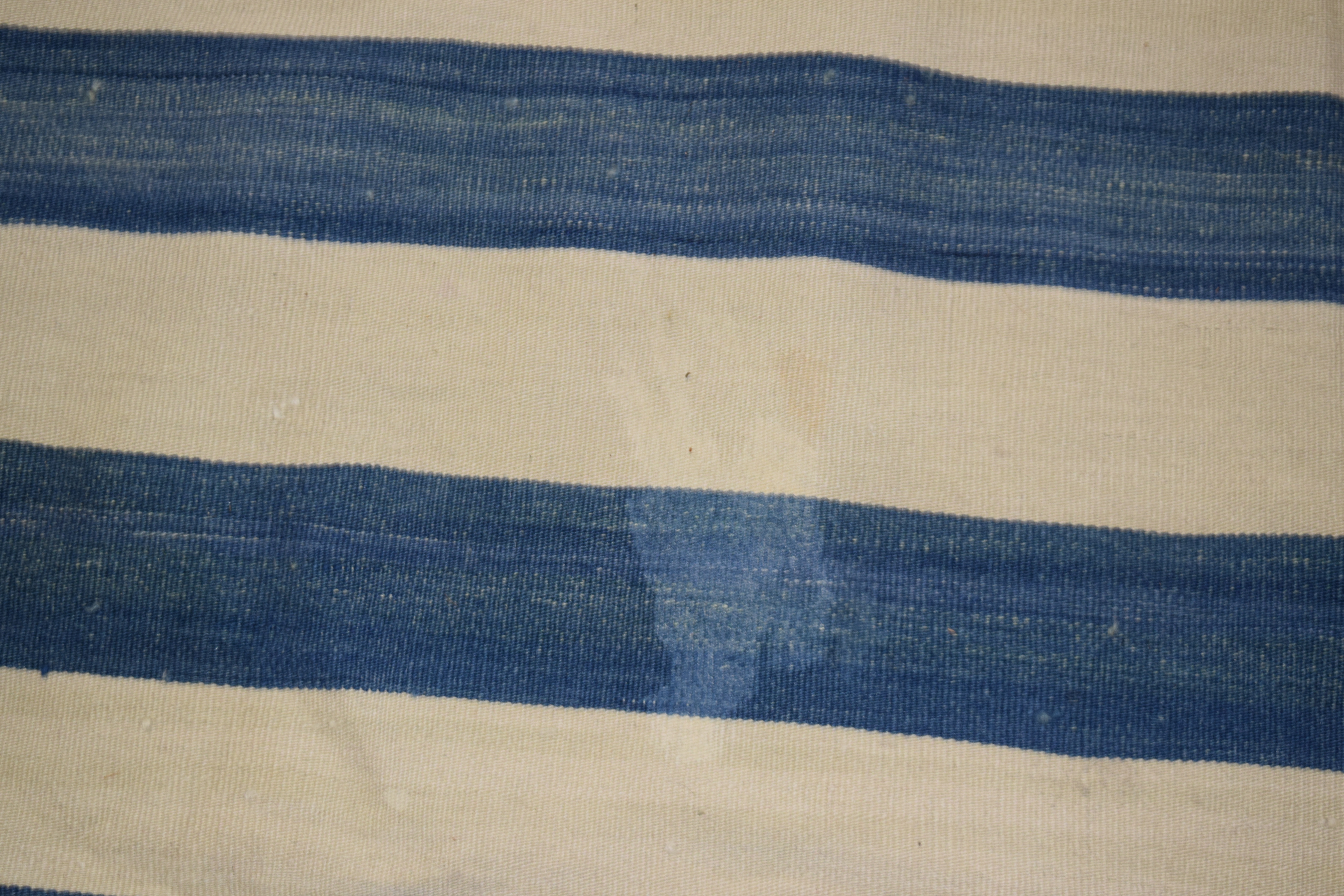 Handwoven Blue and White Striped Wool Area Rug