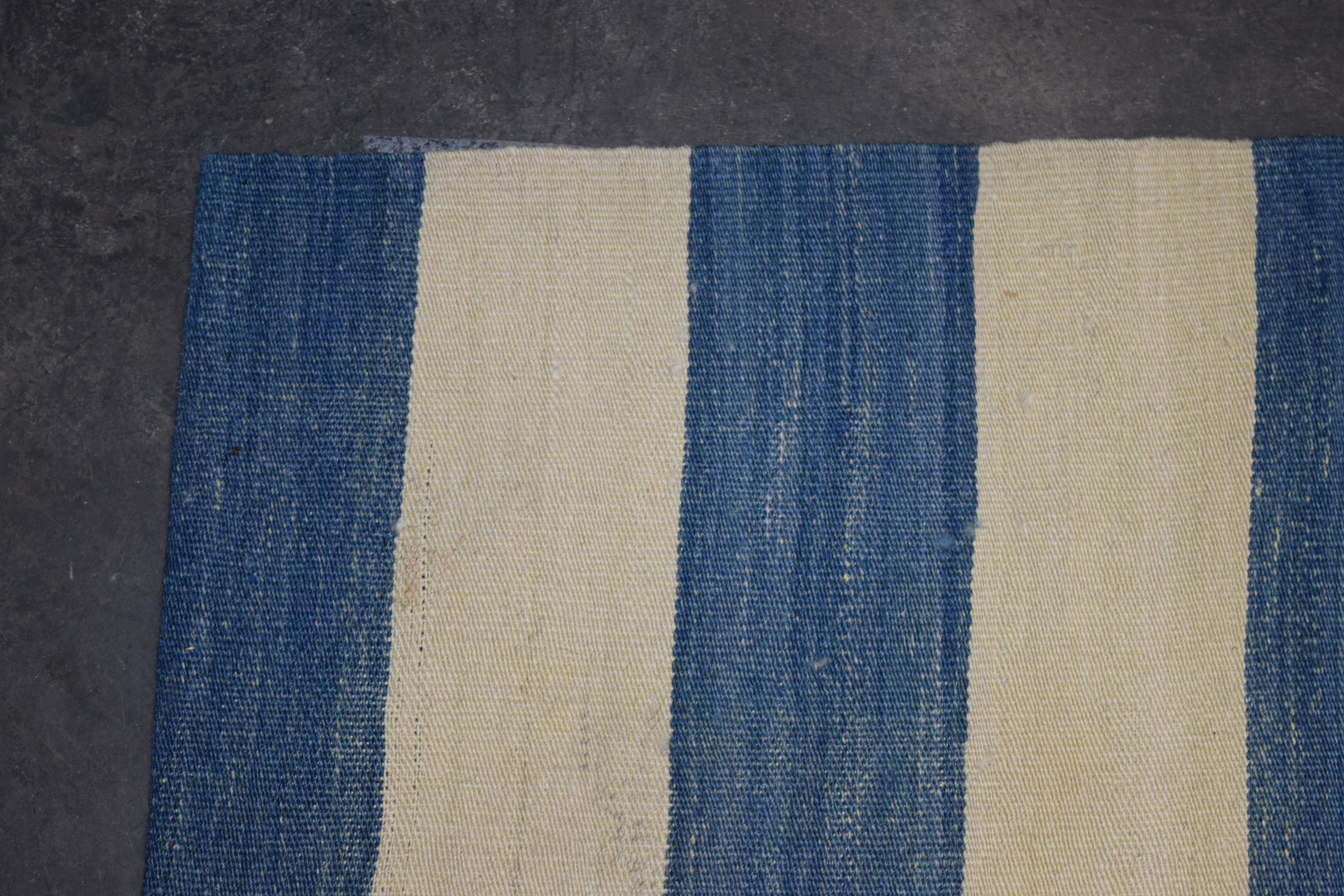 Handwoven Blue and White Striped Wool Area Rug