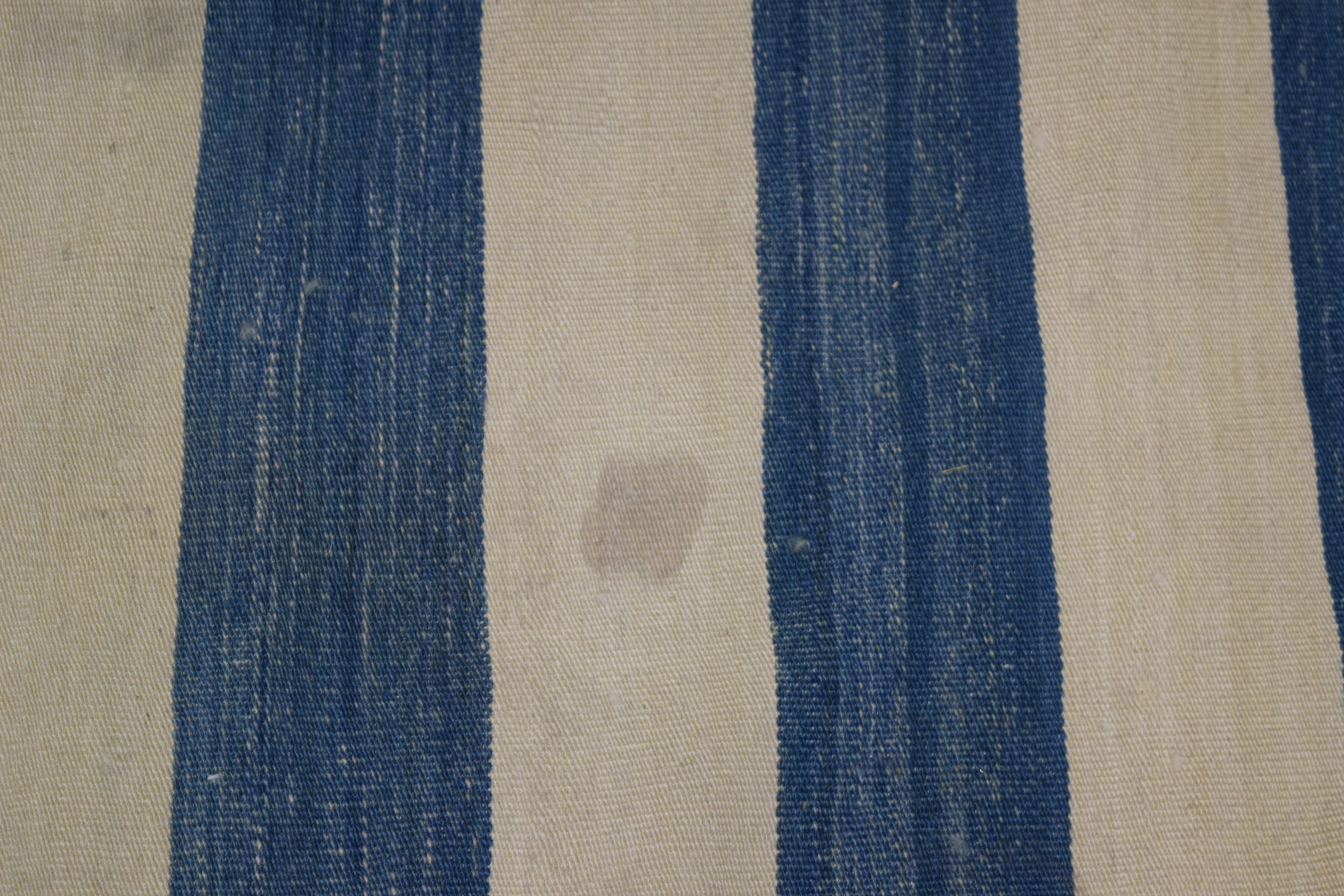 Handwoven Blue and White Striped Wool Area Rug