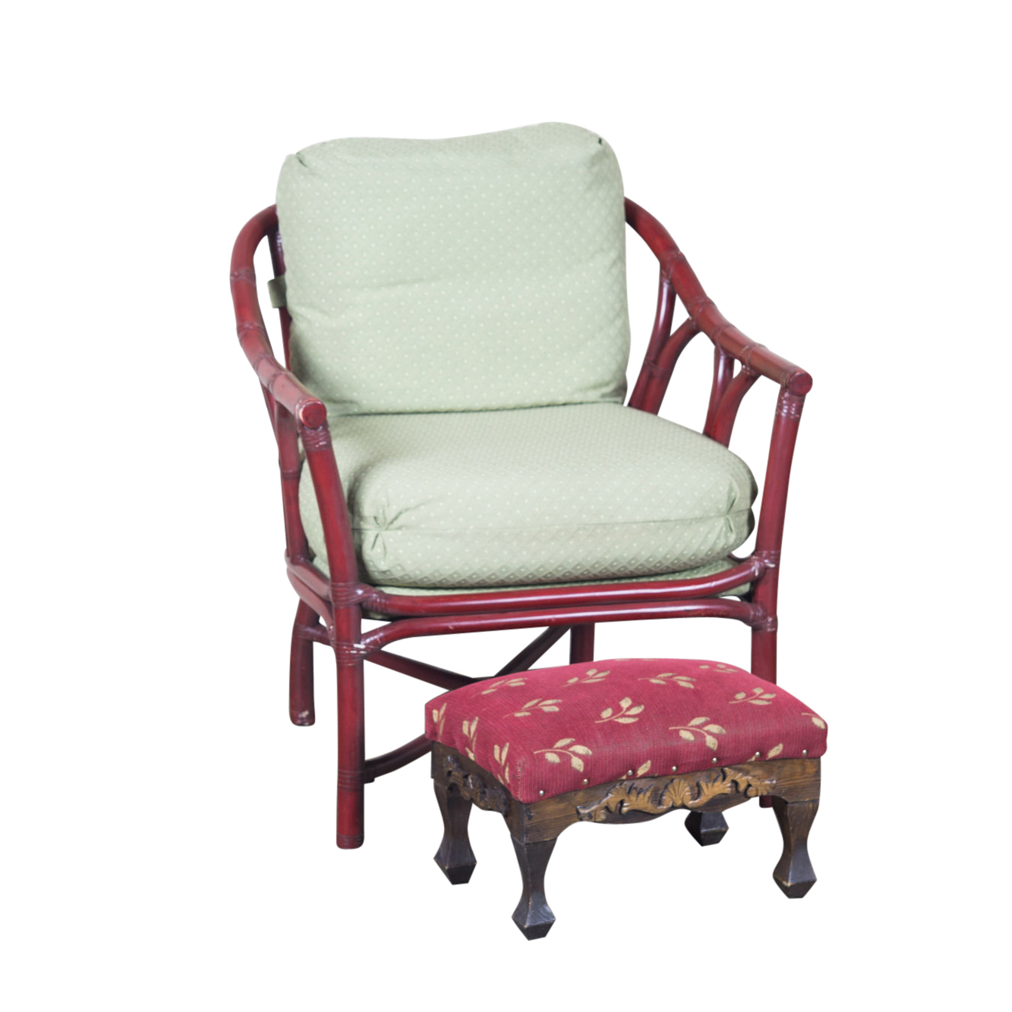 Ficks Reed Bamboo Upholstered Chair and Ottoman