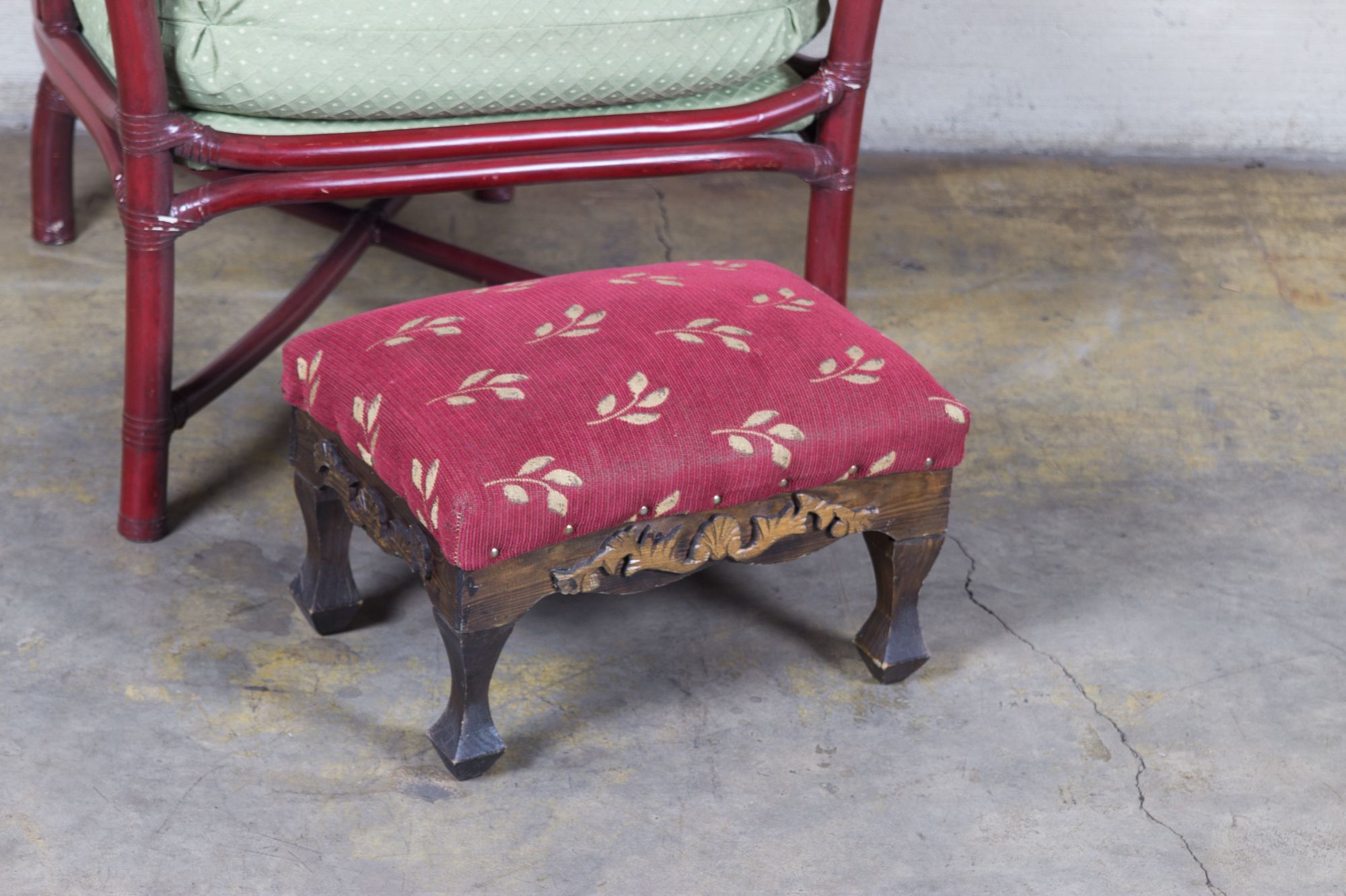 Ficks Reed Bamboo Upholstered Chair and Ottoman