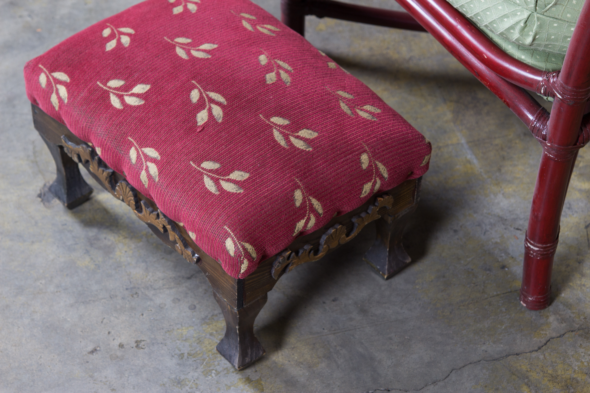 Ficks Reed Bamboo Upholstered Chair and Ottoman