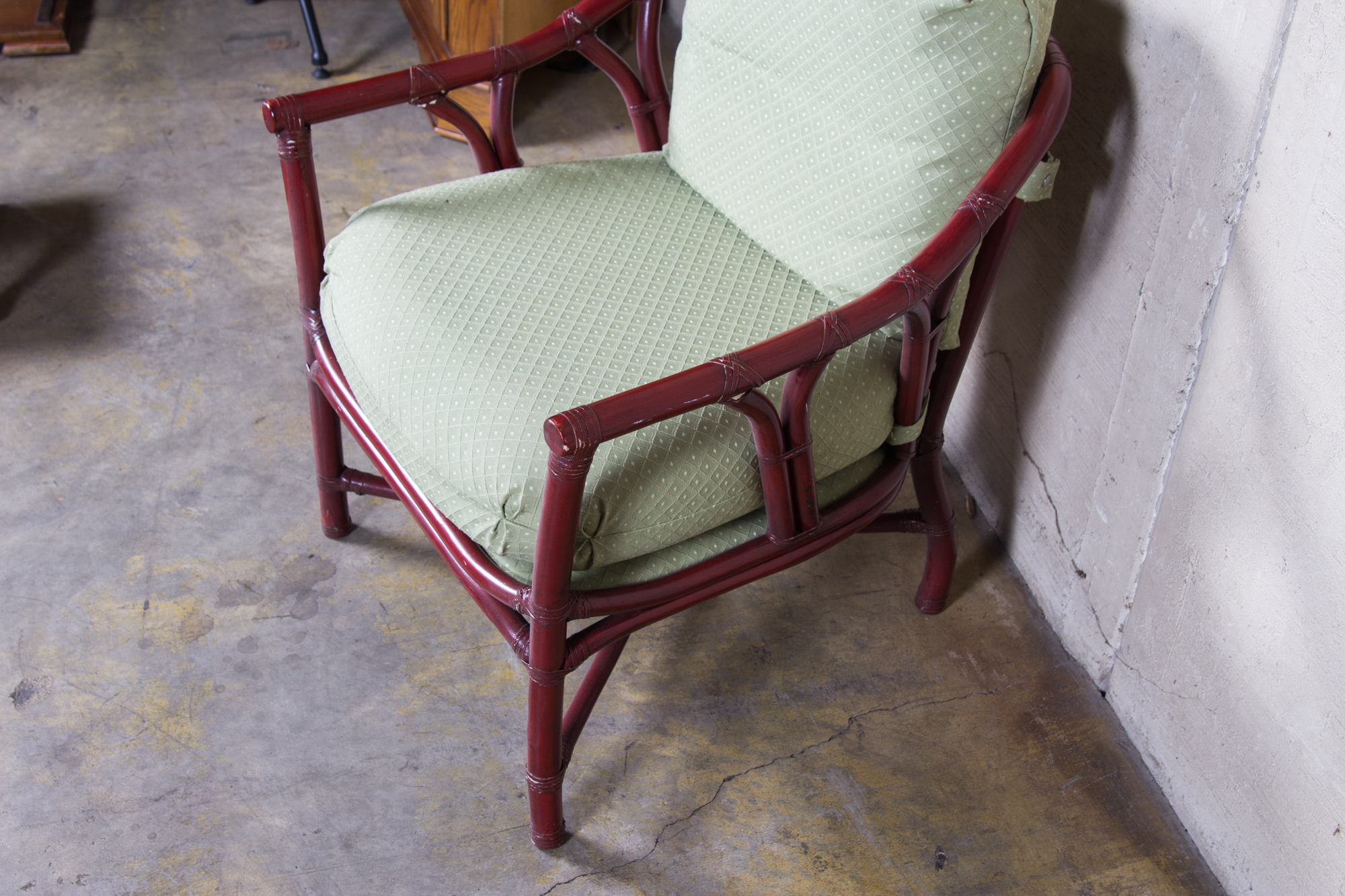 Ficks Reed Bamboo Upholstered Chair and Ottoman