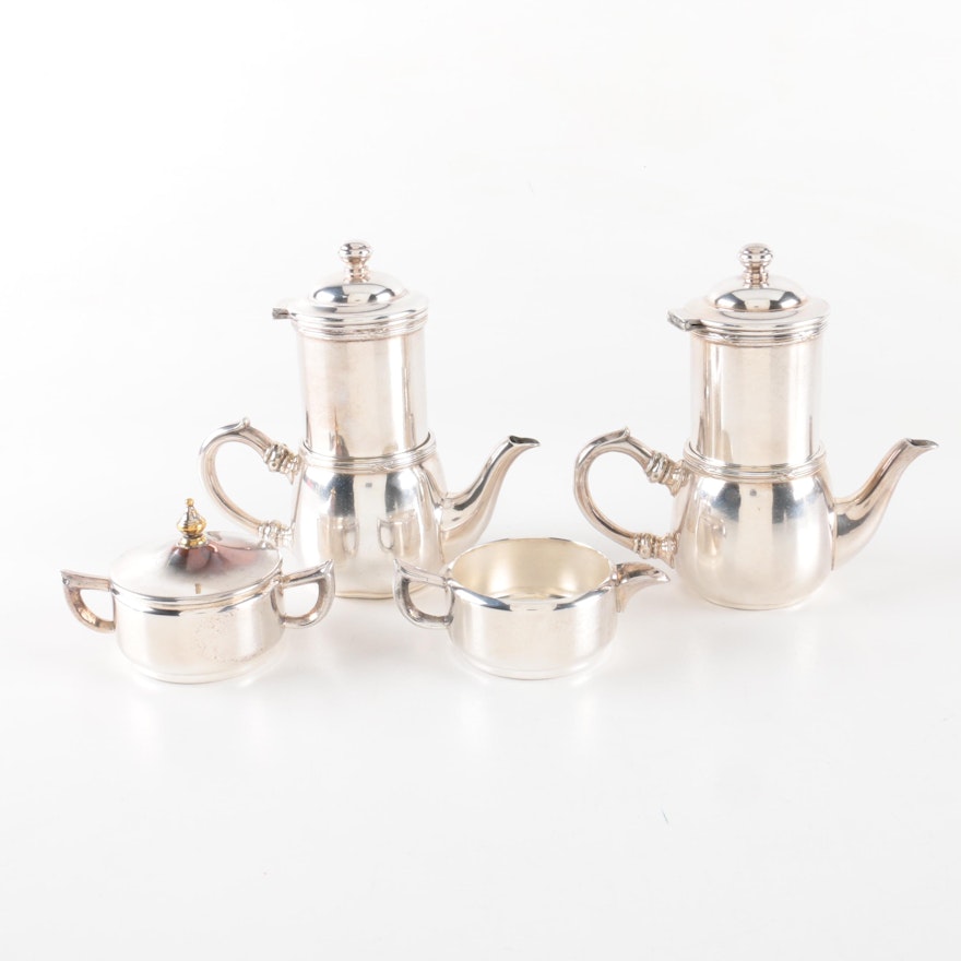 Silver Plate Coffee Pots and Cream and Sugar Bowls