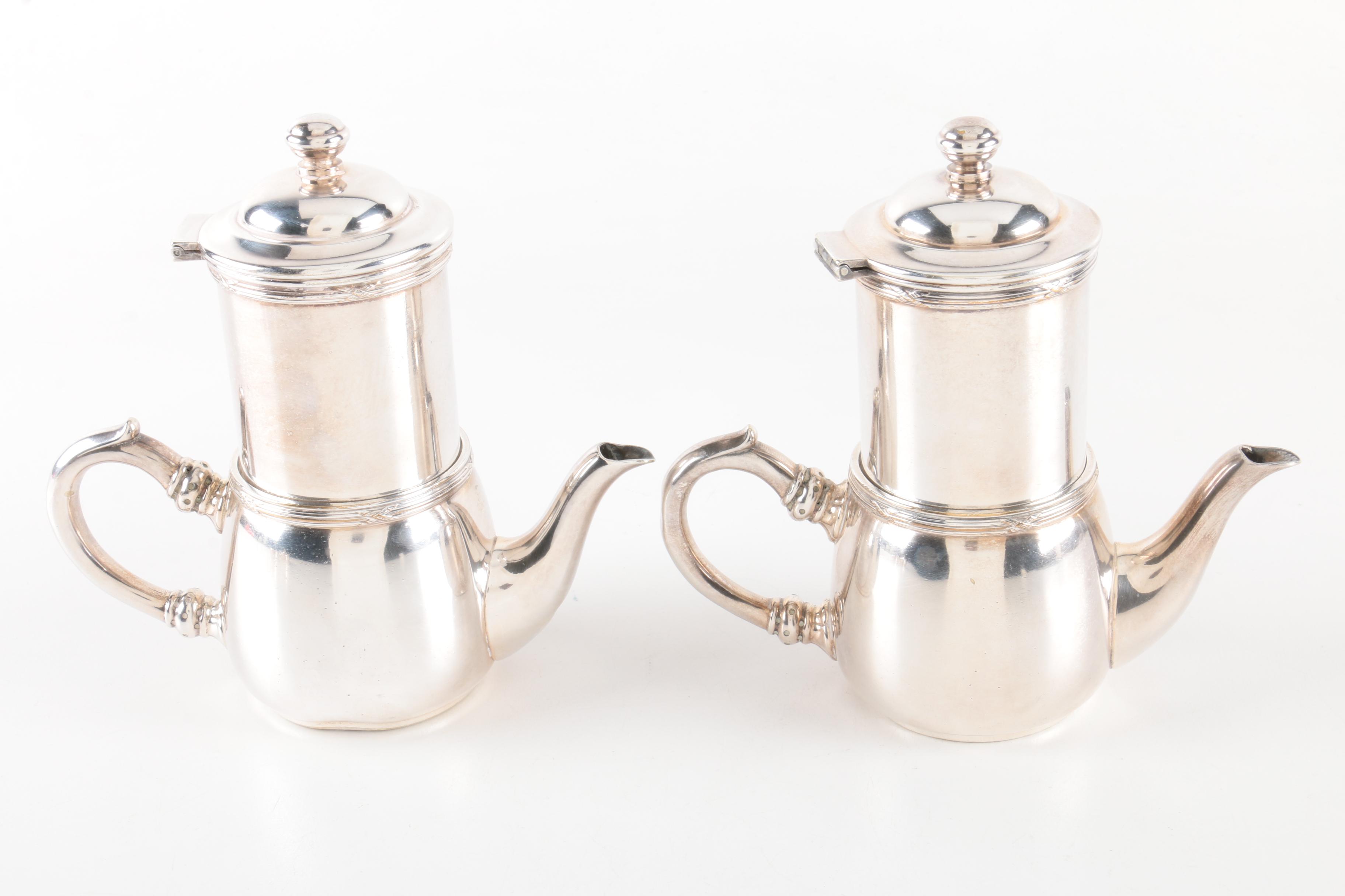 Silver Plate Coffee Pots and Cream and Sugar Bowls