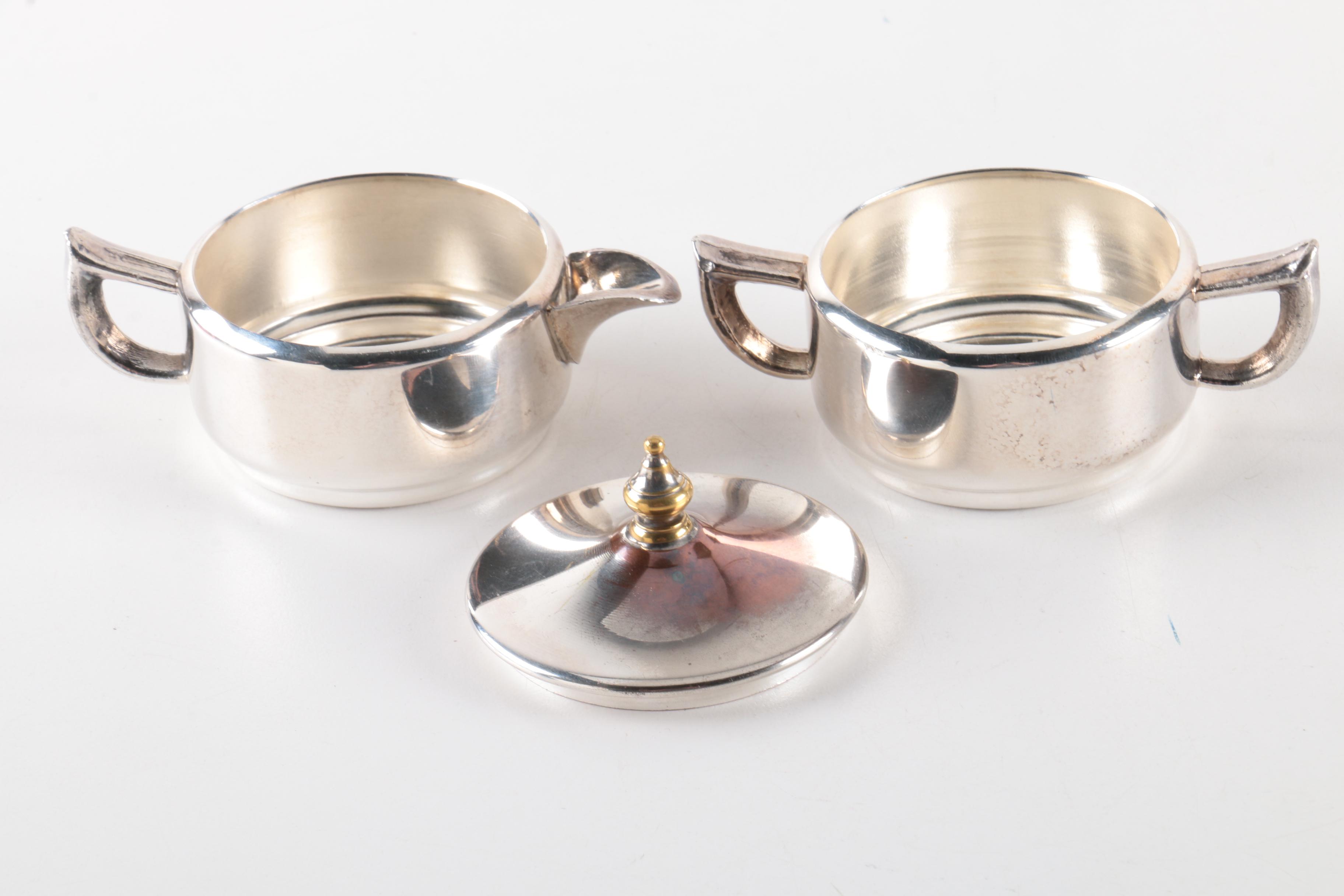 Silver Plate Coffee Pots and Cream and Sugar Bowls