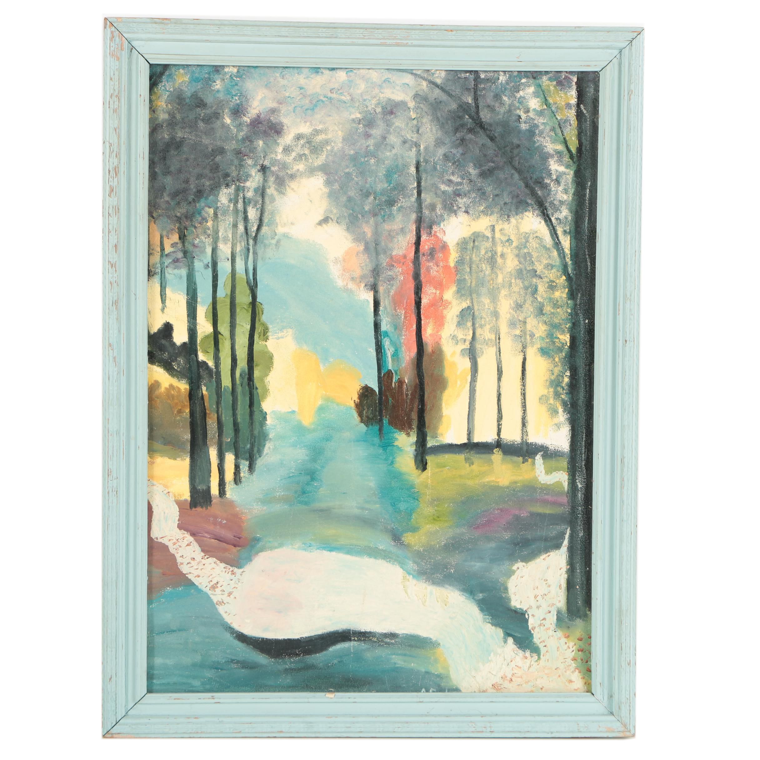 A. Cole Oil Landscape Painting