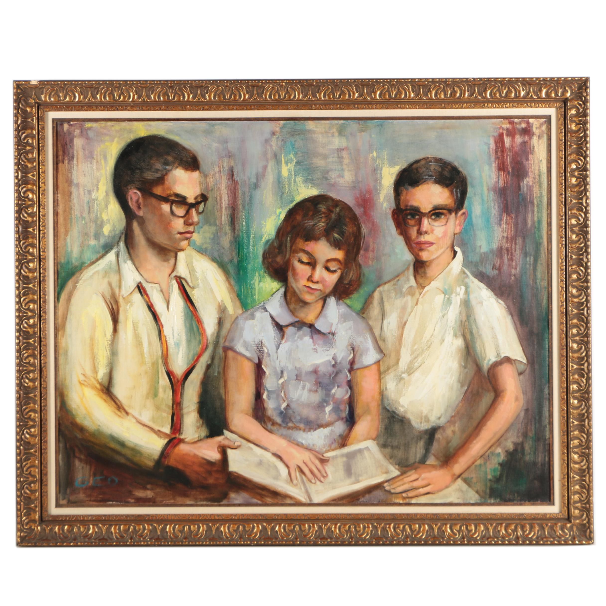 GEO Oil Painting of Children Reading