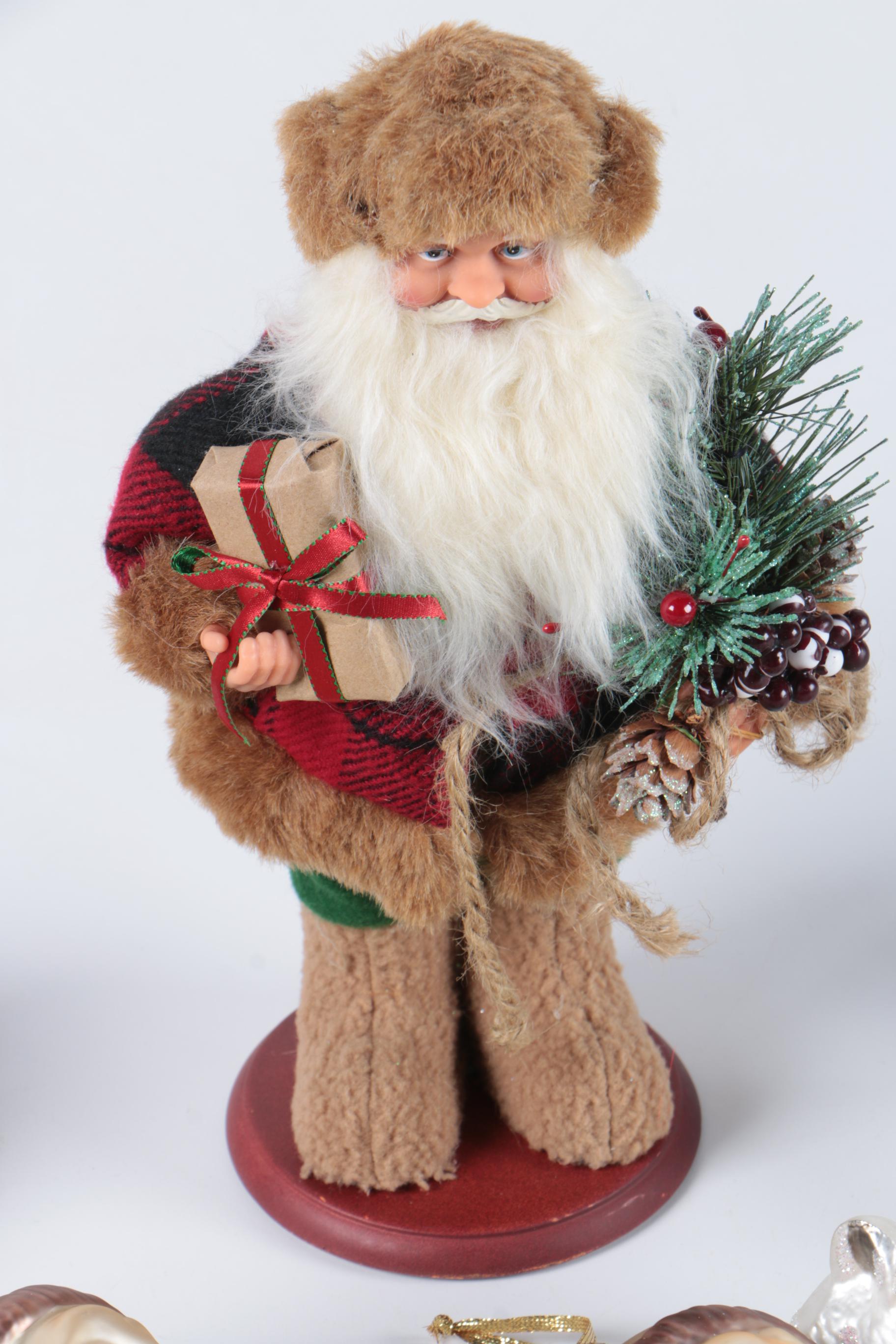 Glass Christmas Ornaments with Plastic Santa Figurine