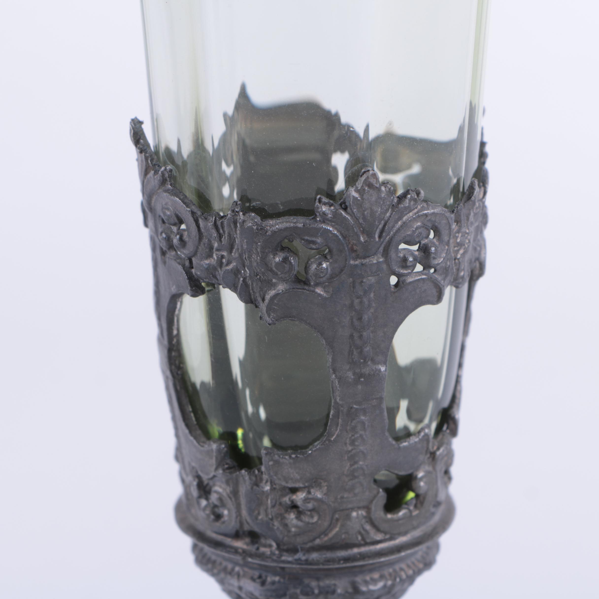 Pair of Glass and Silver Tone Metal Champagne flutes