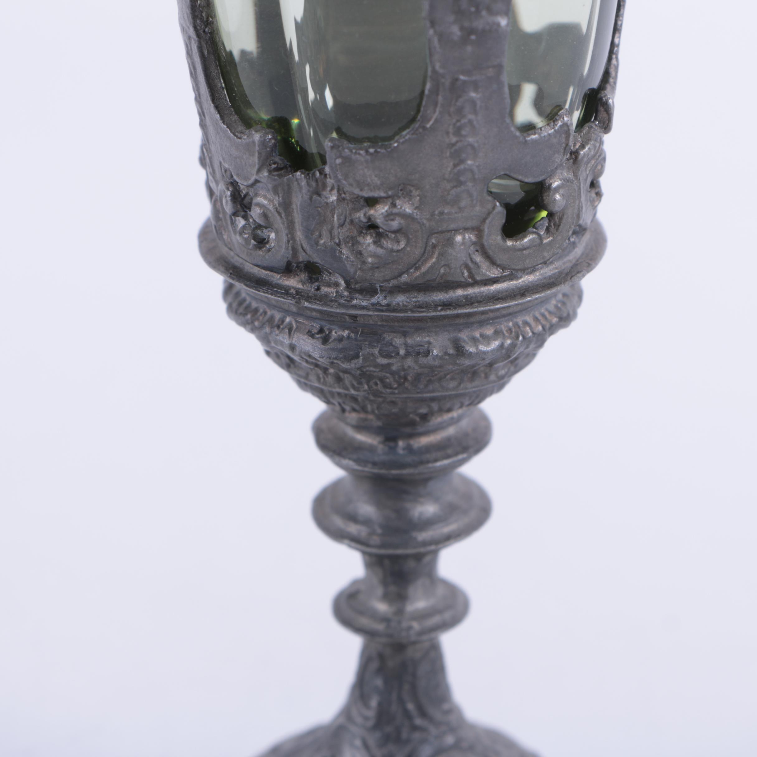 Pair of Glass and Silver Tone Metal Champagne flutes