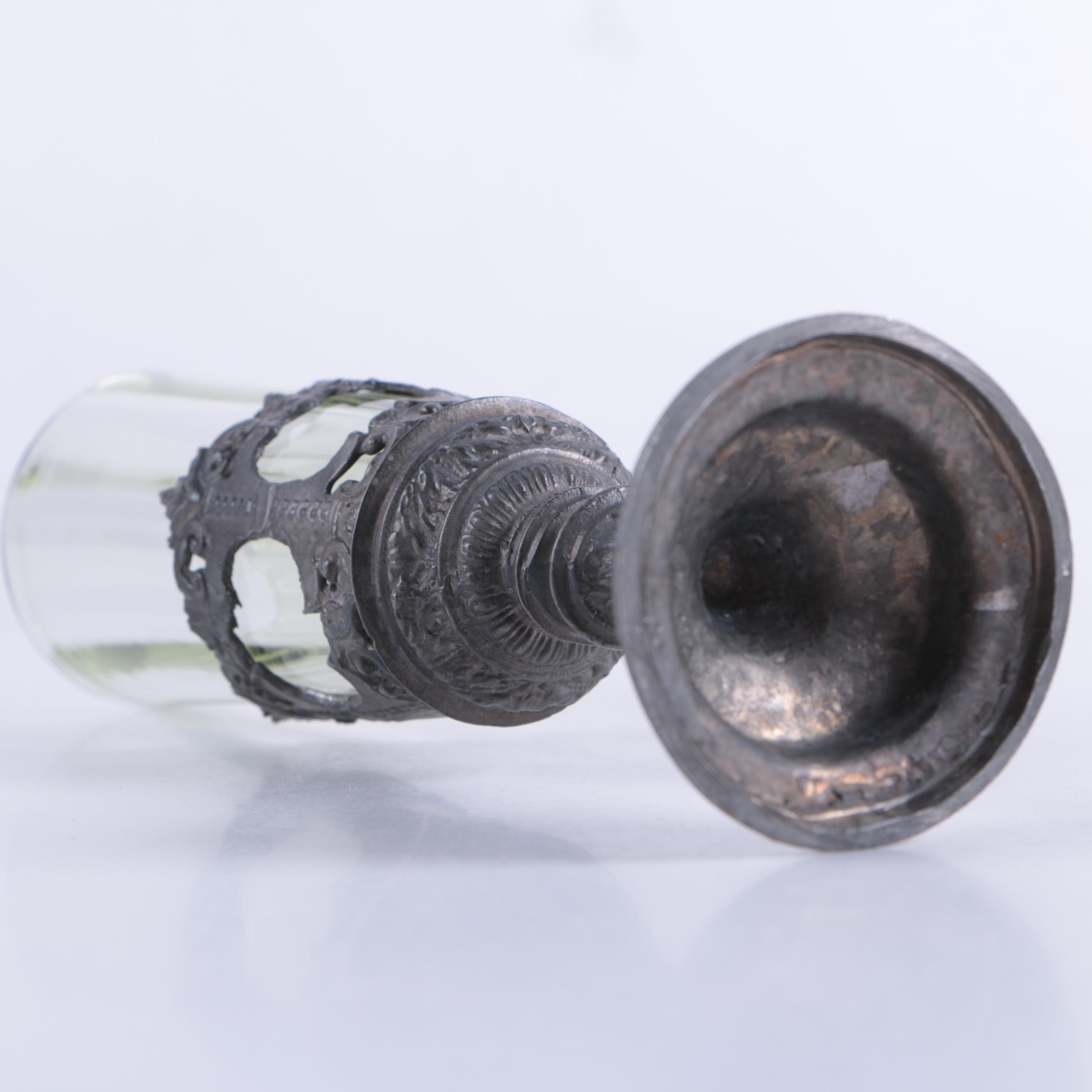 Pair of Glass and Silver Tone Metal Champagne flutes