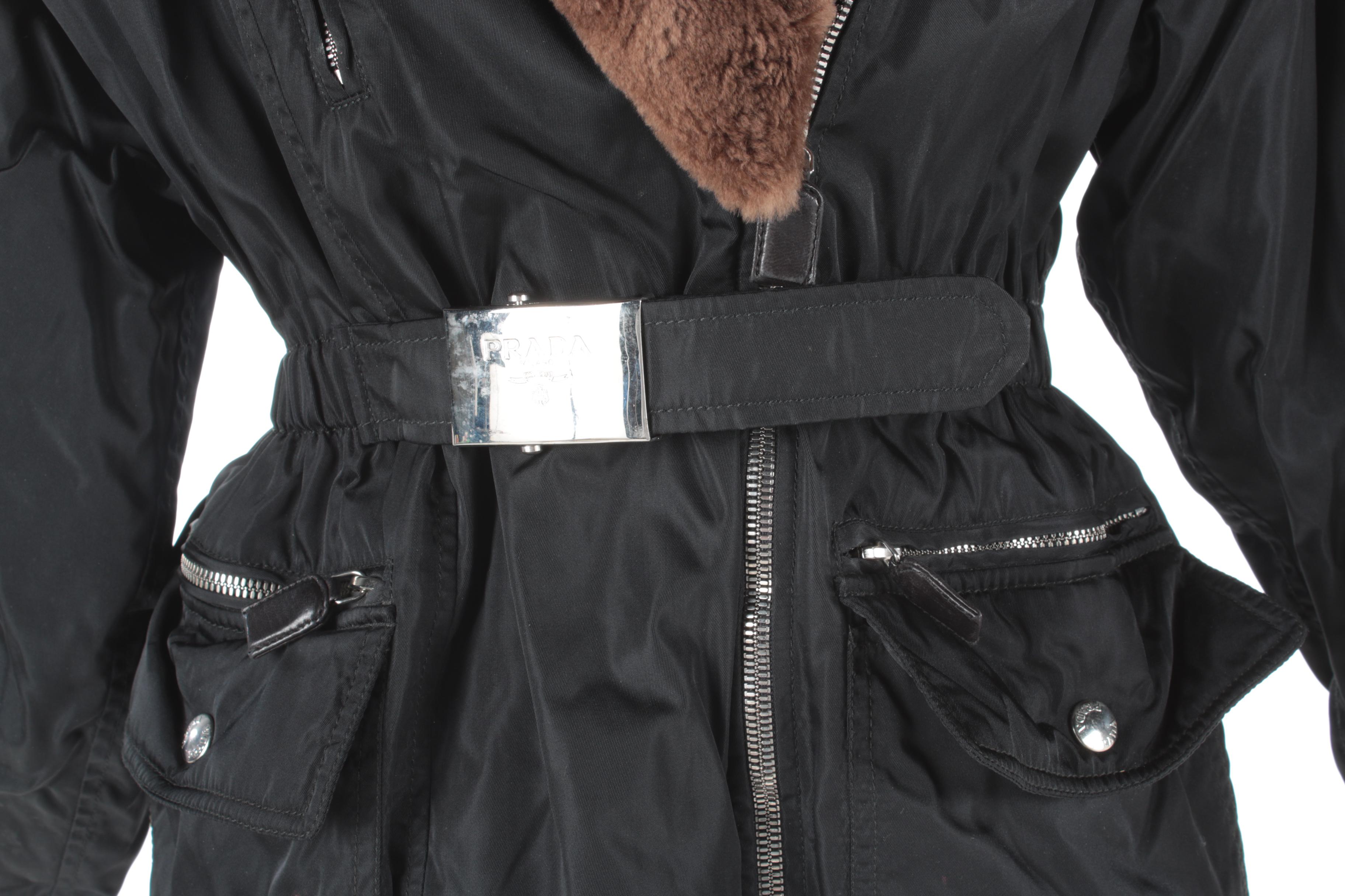 Women's Prada Milano Black Nylon Coat with Sheared Beaver Fur Collar