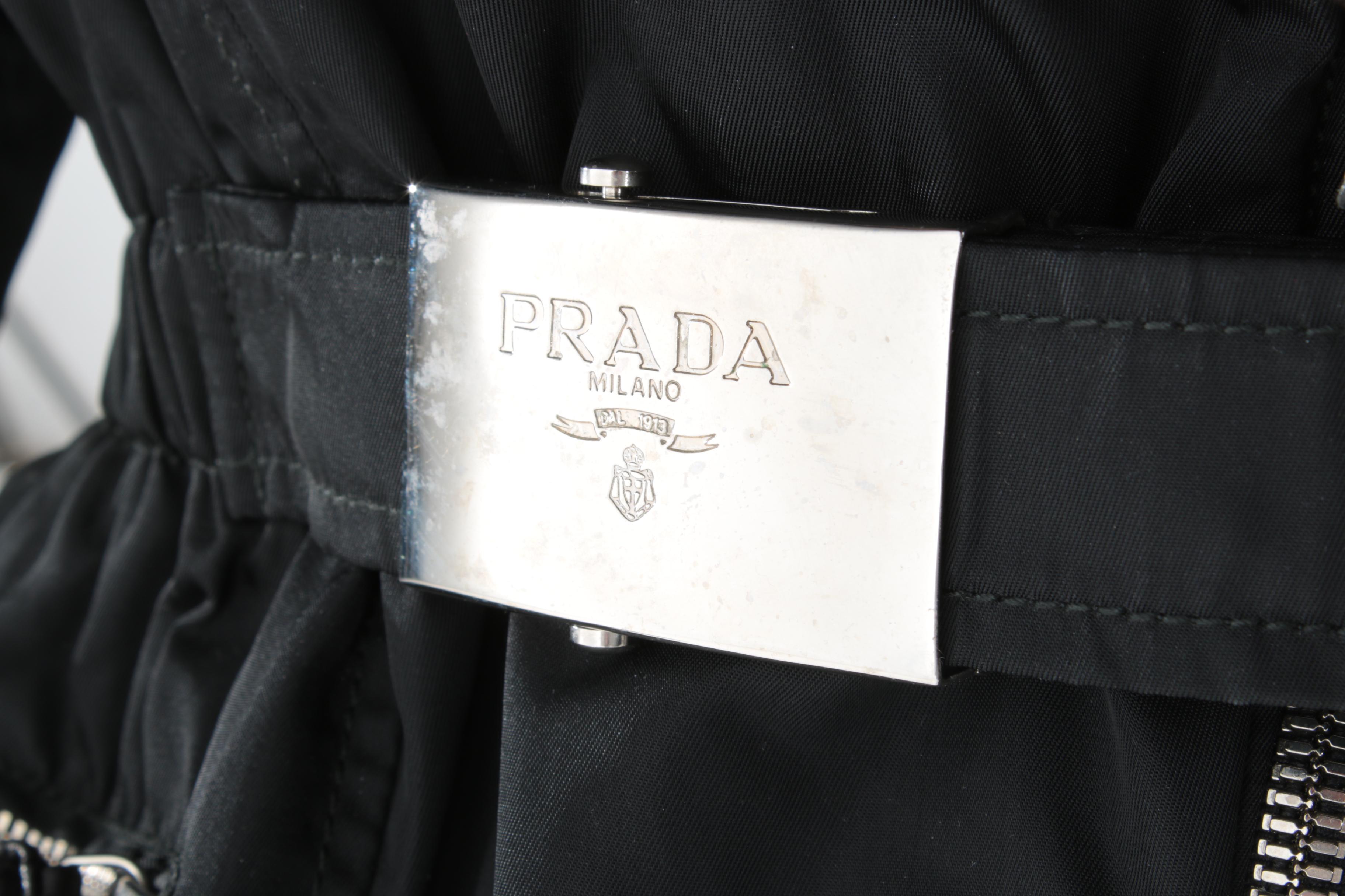 Women's Prada Milano Black Nylon Coat with Sheared Beaver Fur Collar