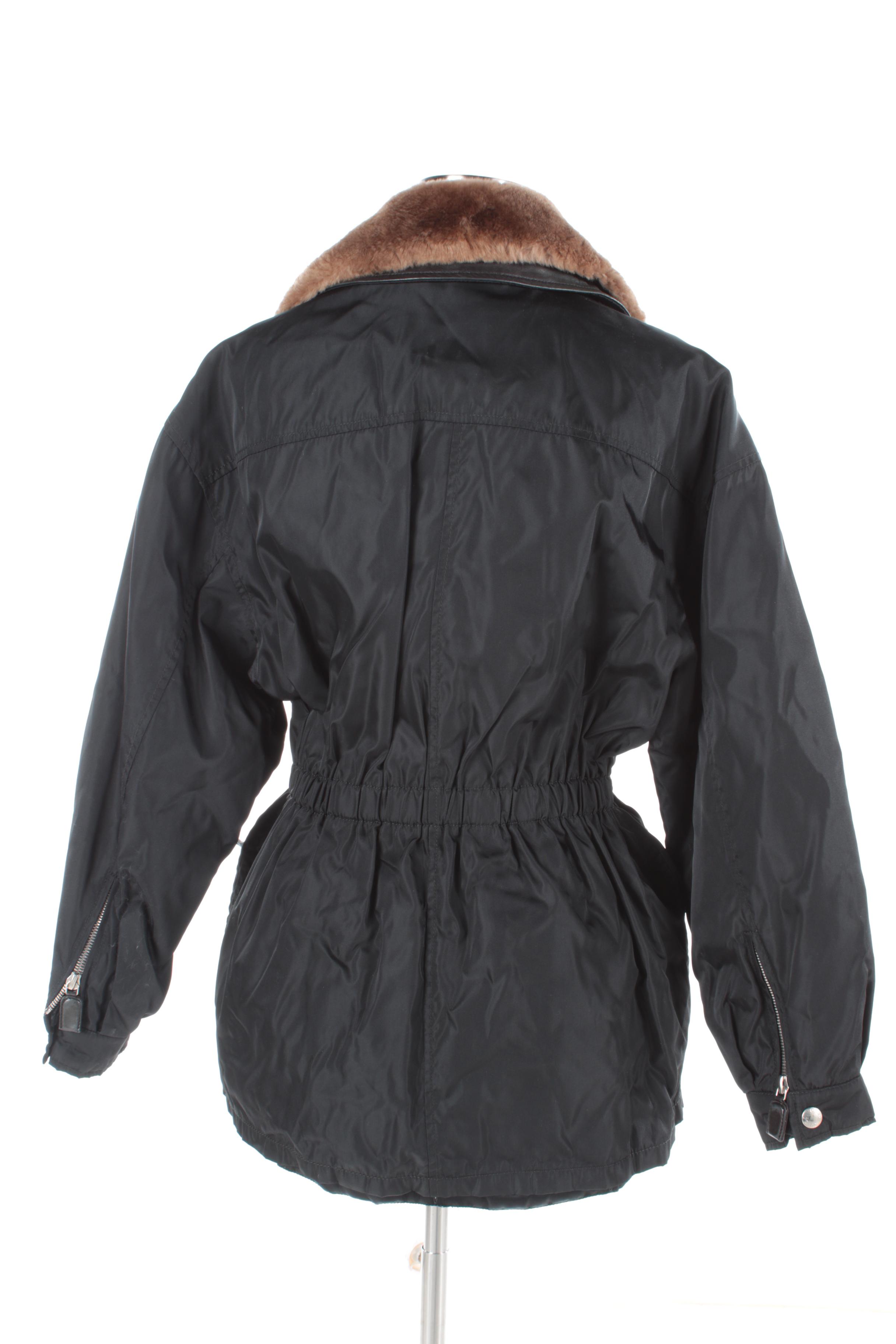 Women's Prada Milano Black Nylon Coat with Sheared Beaver Fur Collar