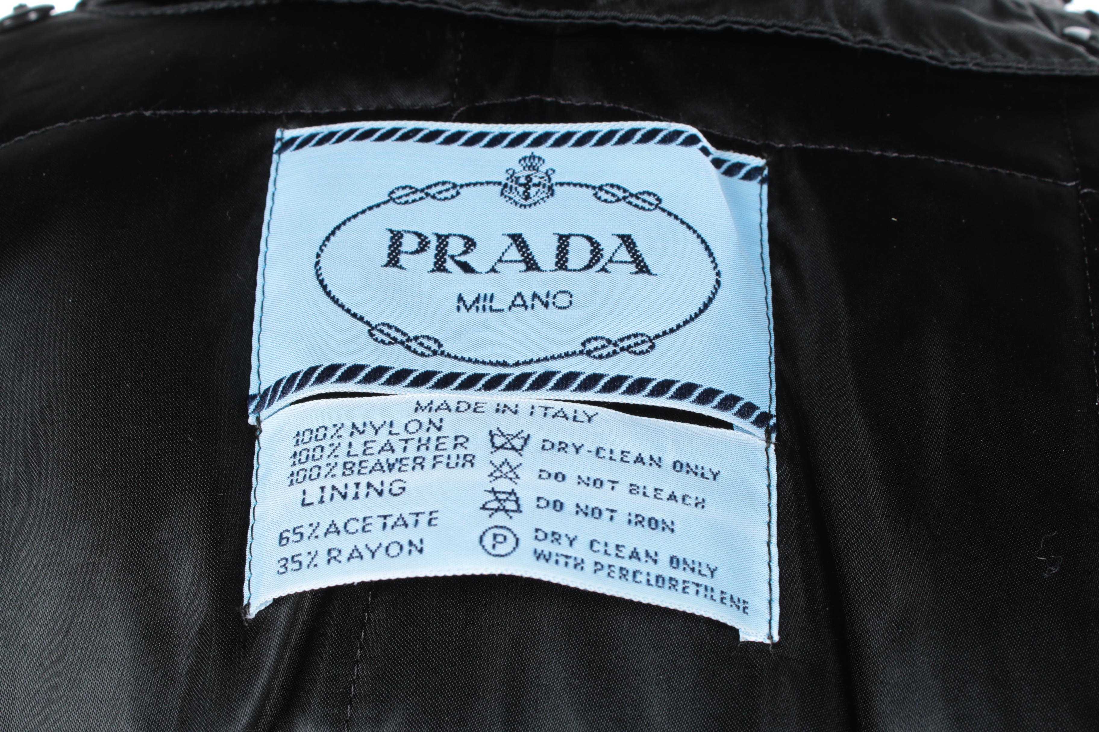Women's Prada Milano Black Nylon Coat with Sheared Beaver Fur Collar