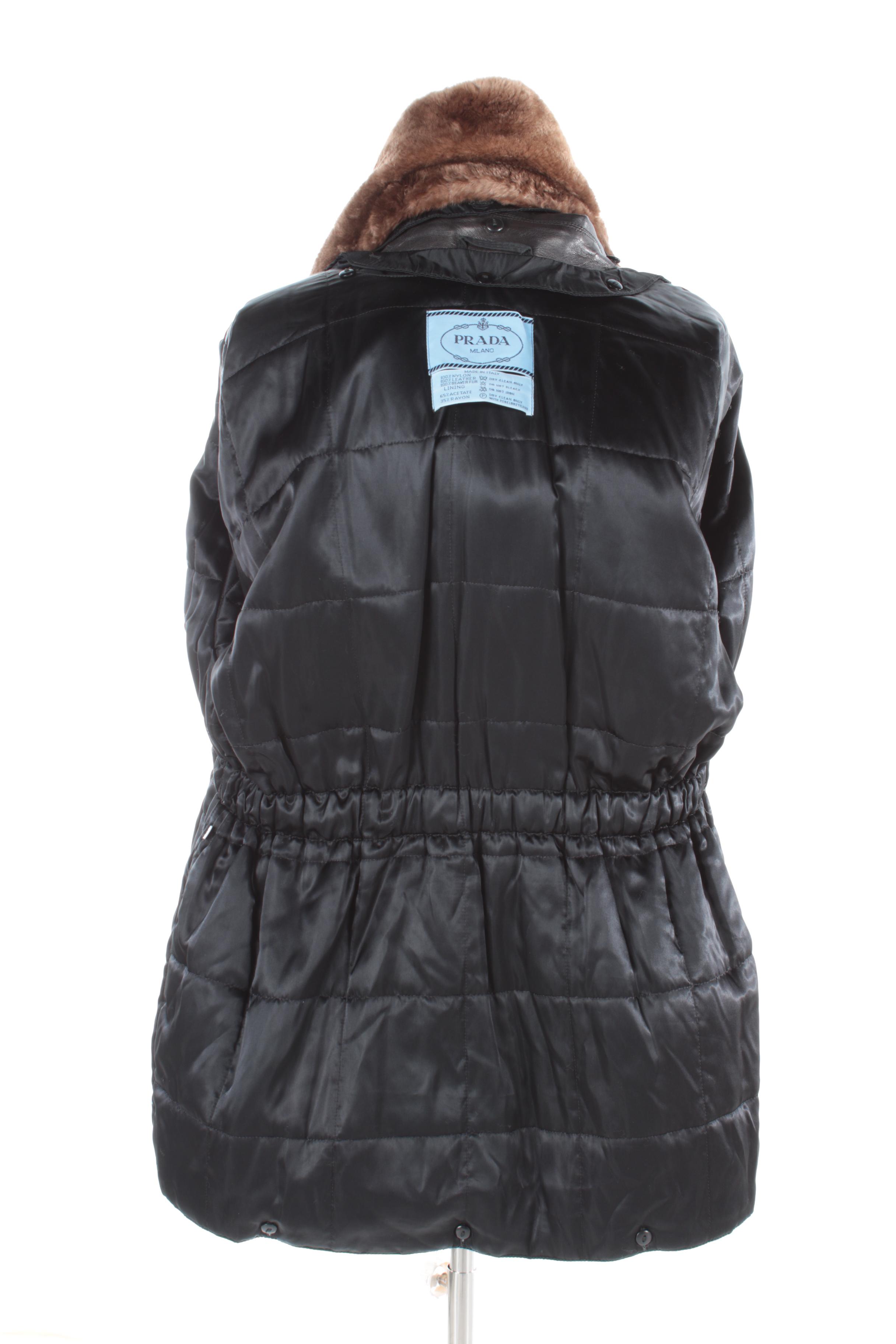 Women's Prada Milano Black Nylon Coat with Sheared Beaver Fur Collar