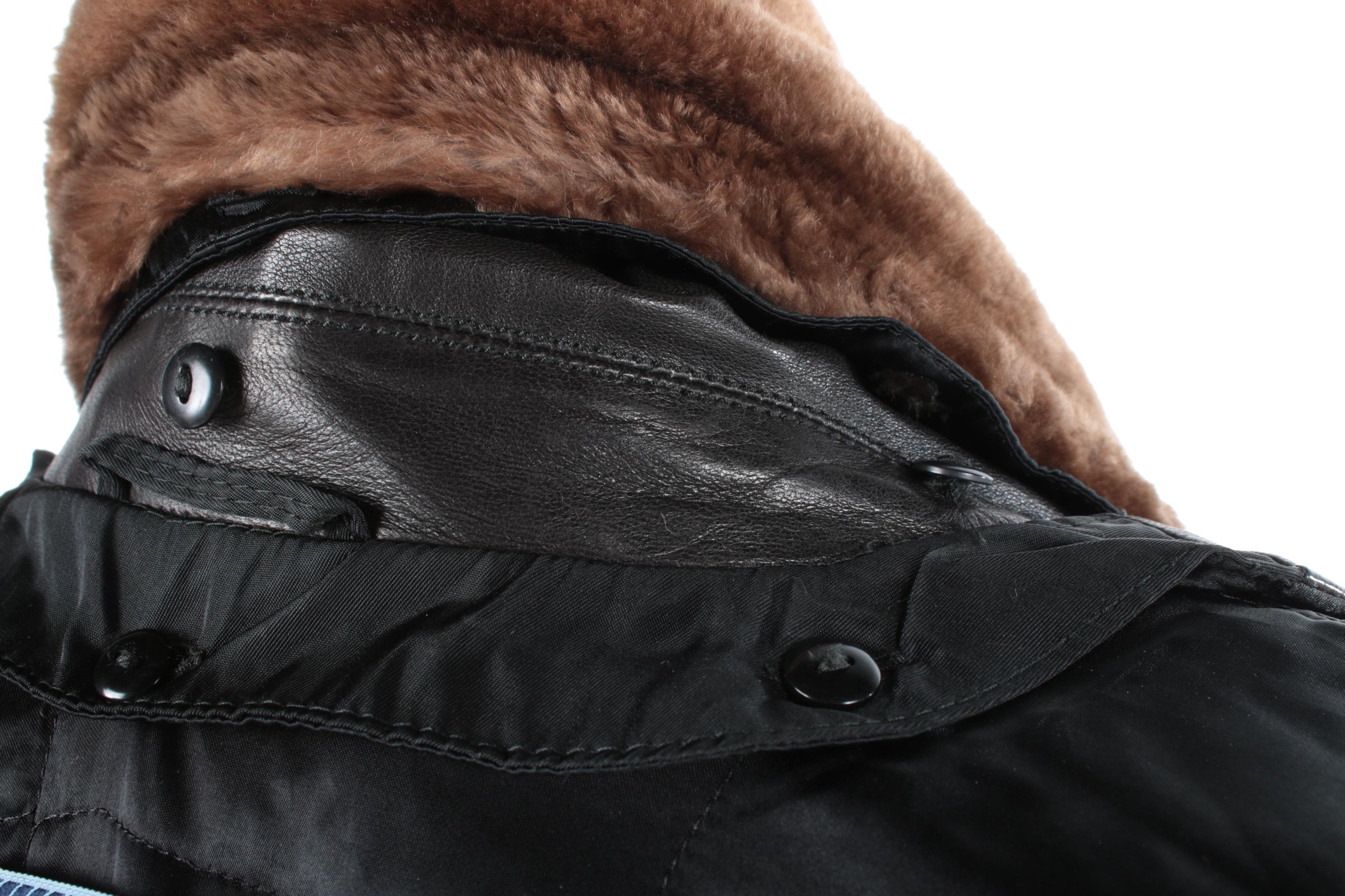 Women's Prada Milano Black Nylon Coat with Sheared Beaver Fur Collar